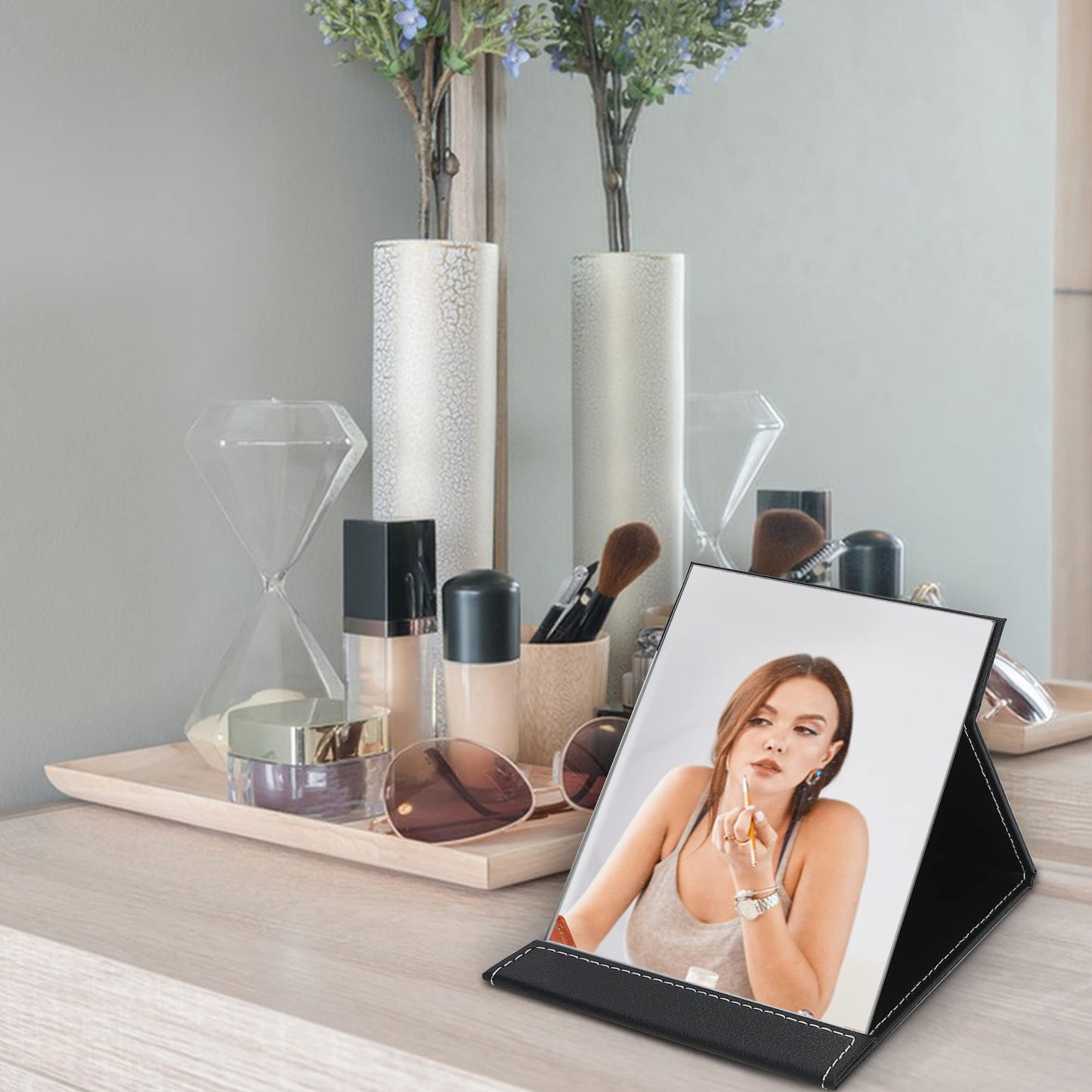 Folding Travel Mirror Portable Adjustable Ultra Thin Rectangular for Camping Home 8.7" L x 6.1" W