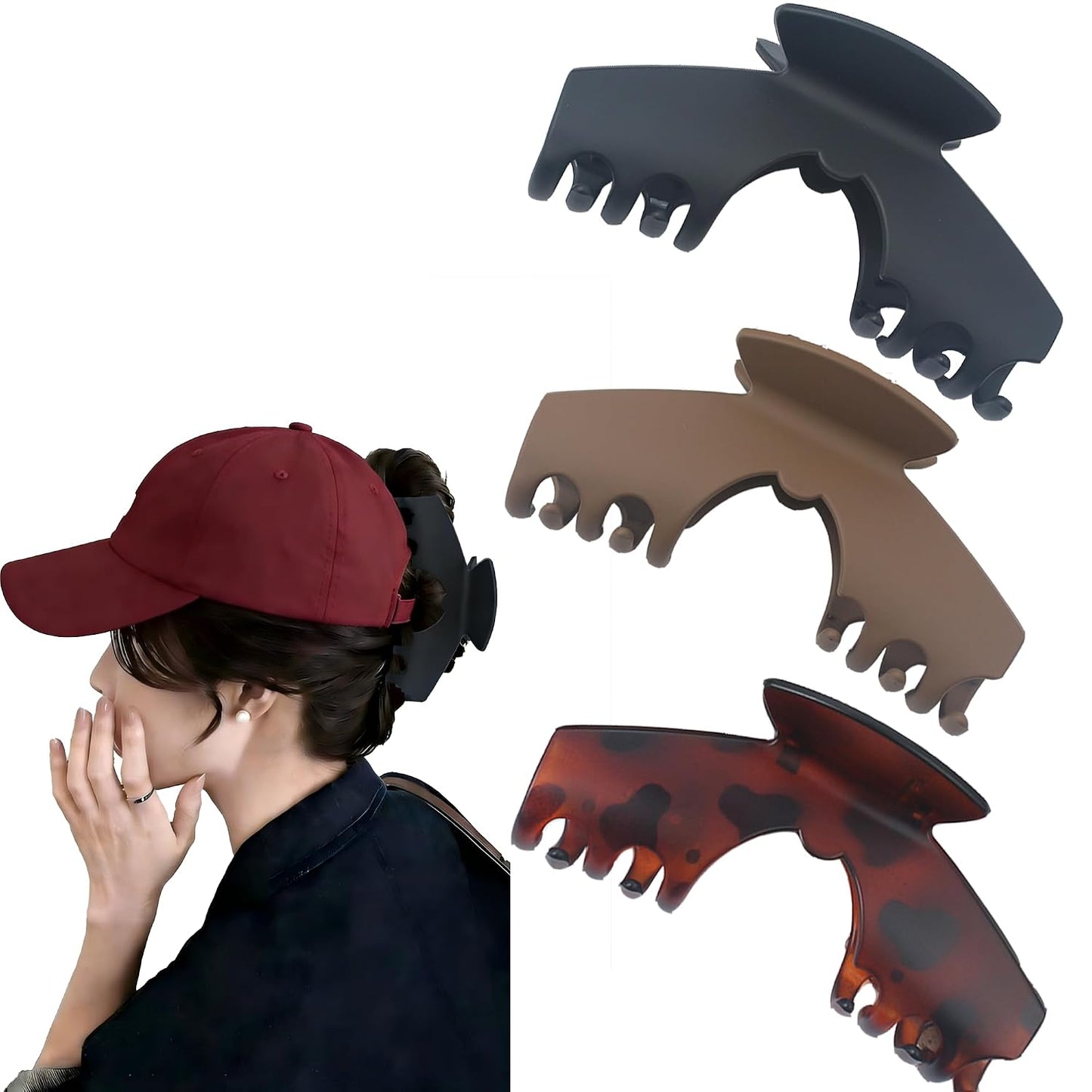 Large Non-Slip Hat Claw Clips - 3PCS Matte Baseball Hair Clips for Women | Perfect for Trucker Hats