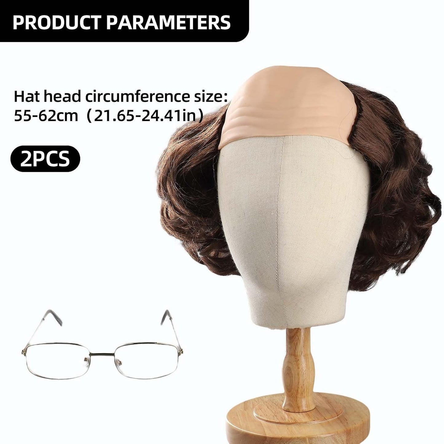 Short Curly Bald Cap Wig | Mad Brown Scientist Costume for Halloween & Cosplay