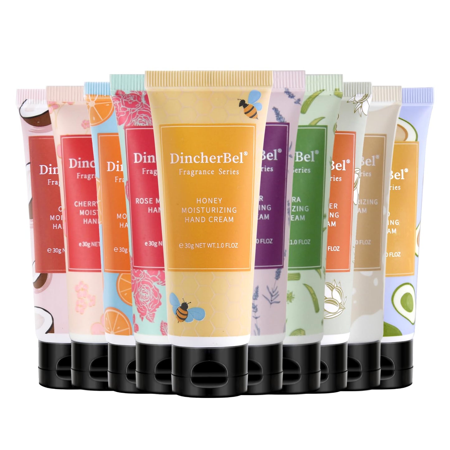 DincherBel 10 Pack Travel Hand Cream Set 30ml - Dry Skin Instant Moisturizer Gift Set