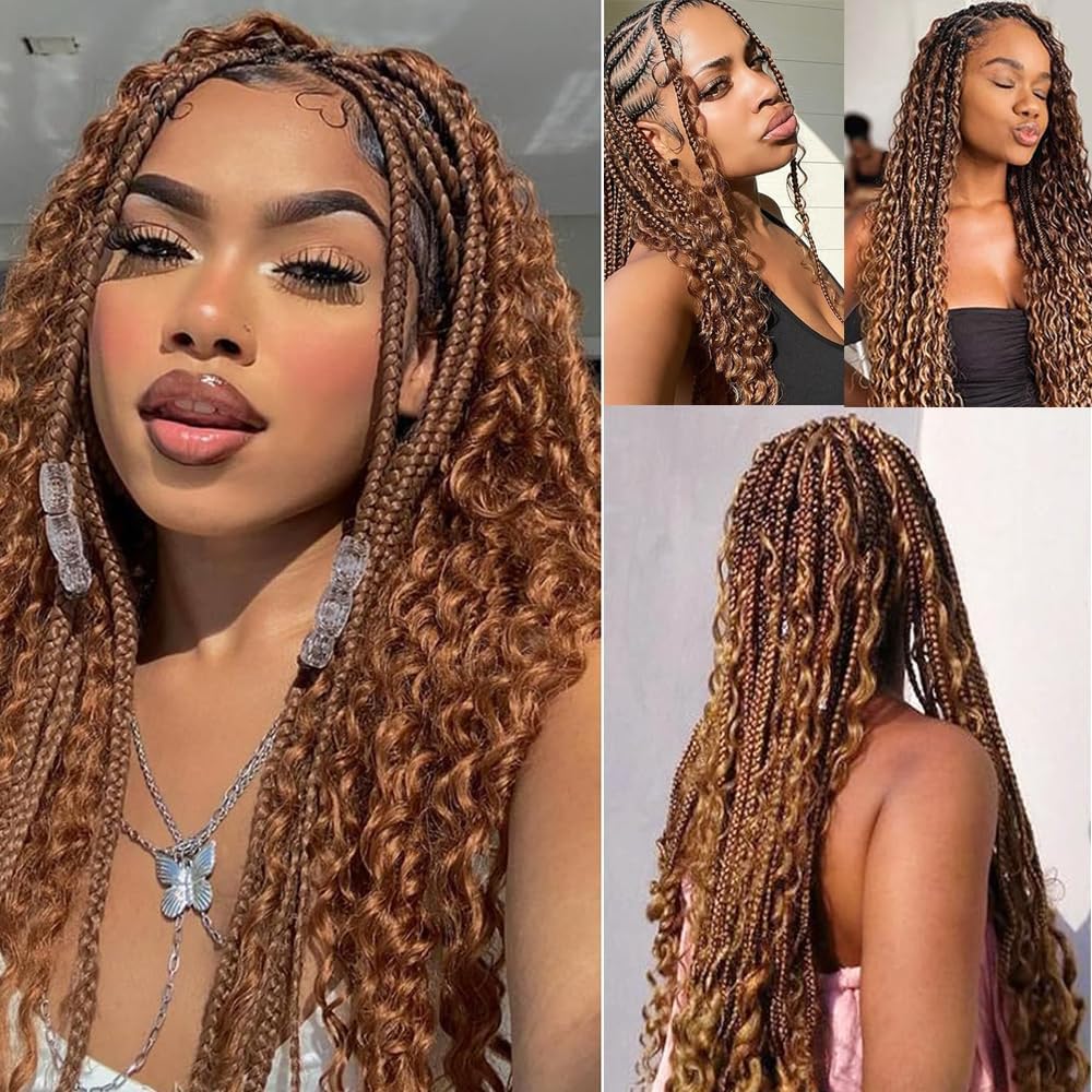 #30 Boho Human Hair for Braiding Light Brown Deep Wave Boho Braids Human Braiding Hair 24 24 Inch 100g No Weft Deep Culy 2 Bundles for Knotless Braids