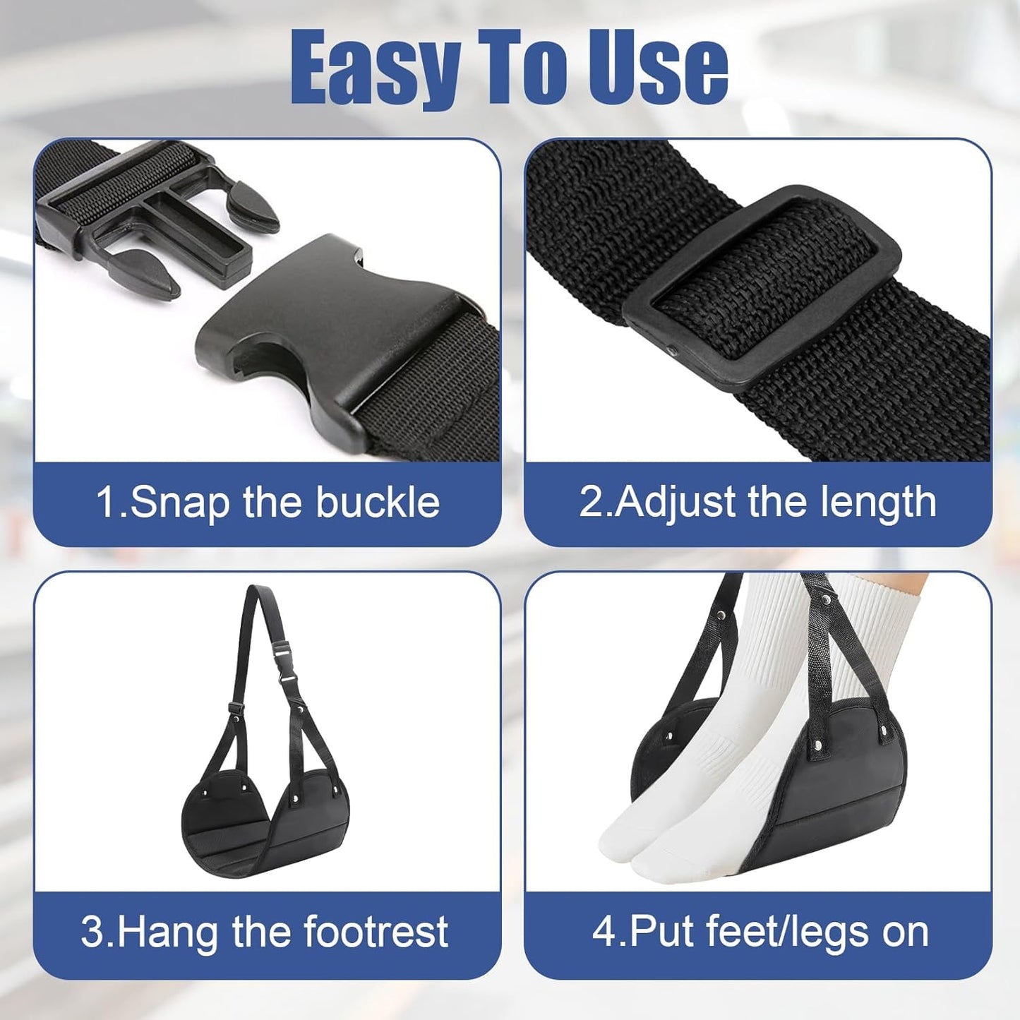Foot Hammock for Plane Travel, Portable Airplane Foot Rest, Adjustable Leg Hammock Flight Trips, Perfect Airplane Footrest to Relax Feet, Ideal for Long Flights, Home & Office (Black)