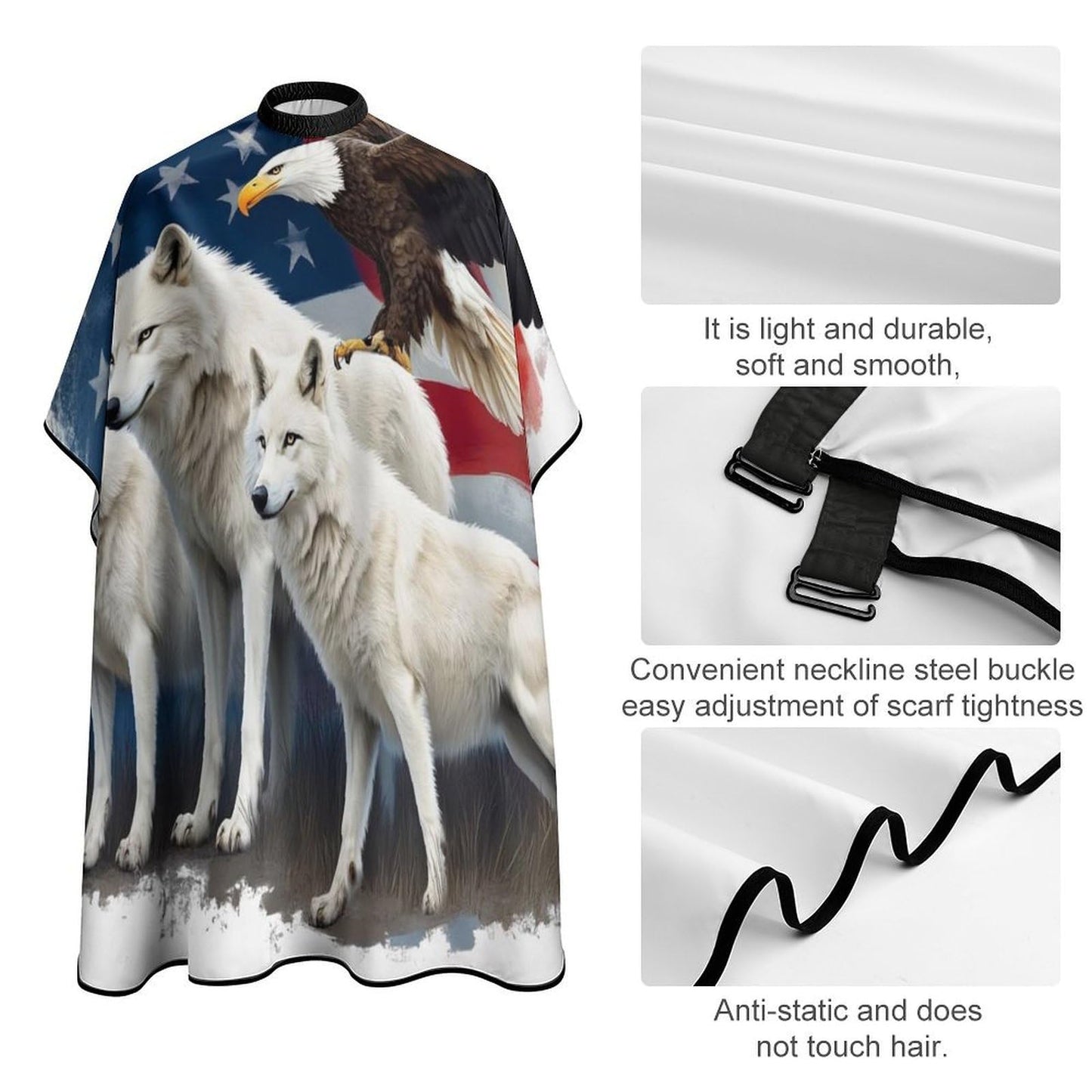 Stylish Professional Hair Cutting Cape Fashionable Salon Barber Cape with Adjustable Closure Wolves and Eagles Wolf American Flag