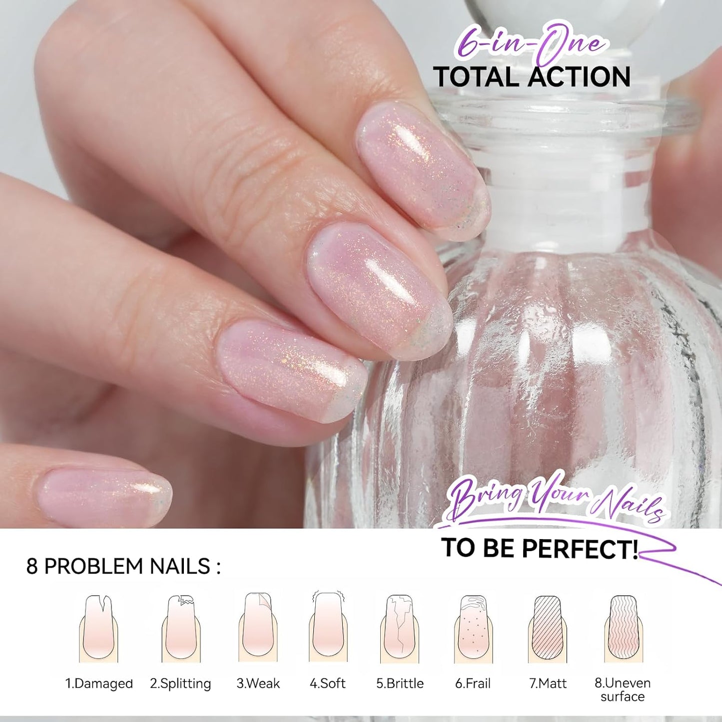 Nail Polish Strengthener & Growth Treatment - Extra Strong Gelike Natural Hardener for Damaged Nails | Long-Lasting Repair