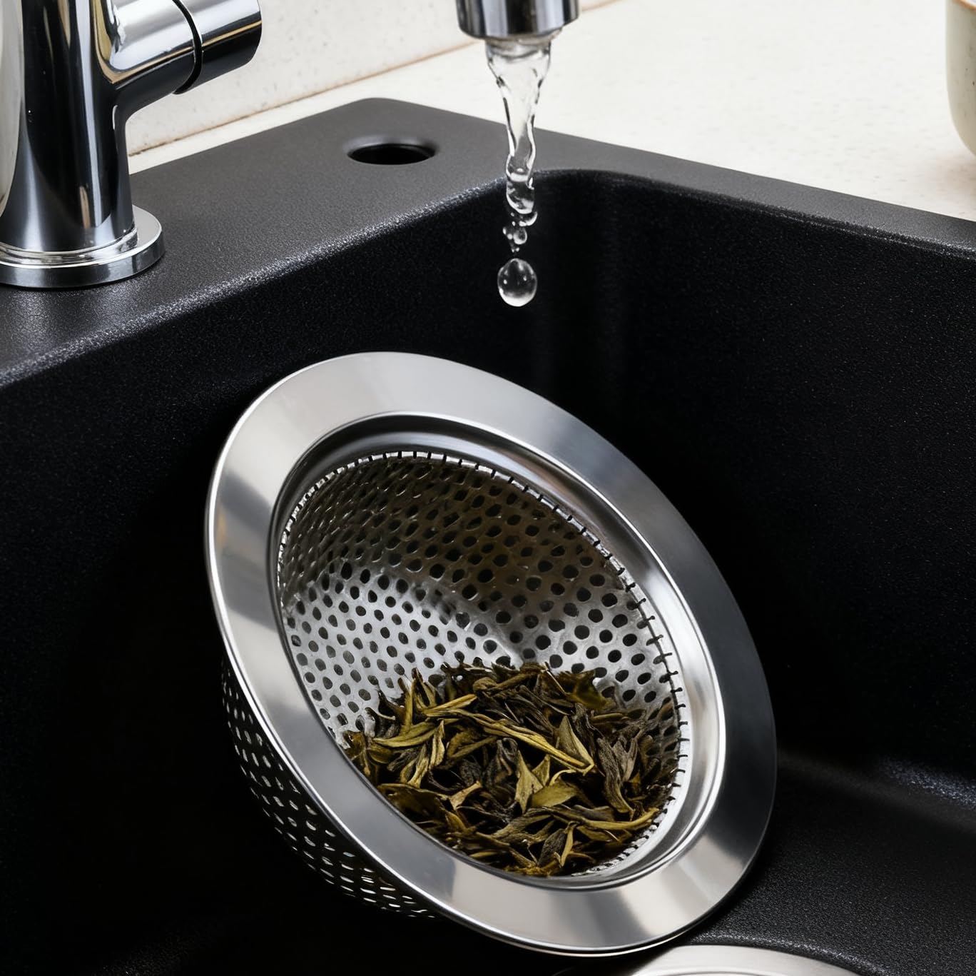 Stainless Steel Kitchen Sink Strainer Basket with Fine Mesh Filter for Drain and Bathtub, 11 cm Diameter Anti-Clogging Food Waste Catcher and Hair Strainer Cover