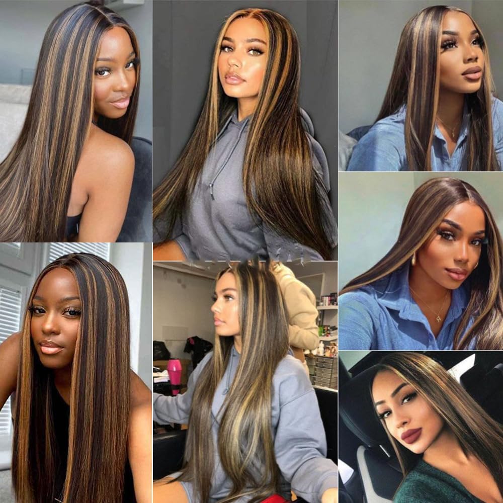 28 30 32 Inch Ombre Straight Bundles Human Hair Brown Bundles 8A Grade Peruvian Virgin 3 Bundle Highlight Straight Hair Extensions 100g/Pc