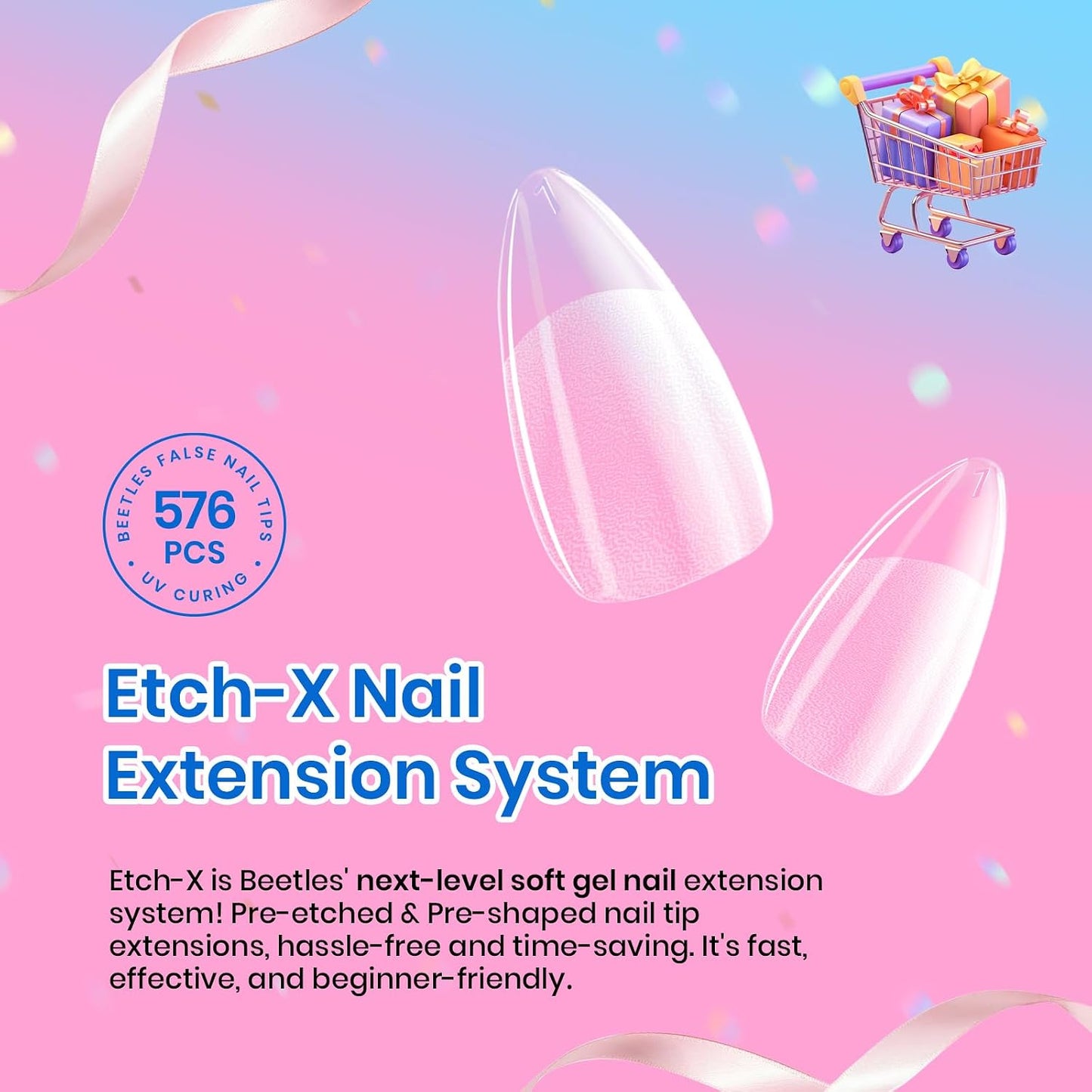 Beetles Gel Nail Tips - 576 Pcs Short Almond Acrylic False Nails | 12 Sizes, Easy DIY Press-On Extensions