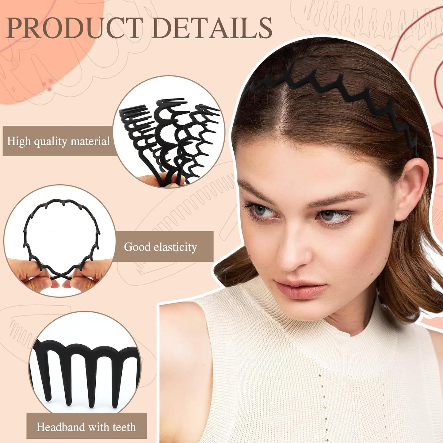 Zigzag Headbands for Women - 12Pcs Non-Slip Plastic Hair Accessories | 6 Stylish Designs