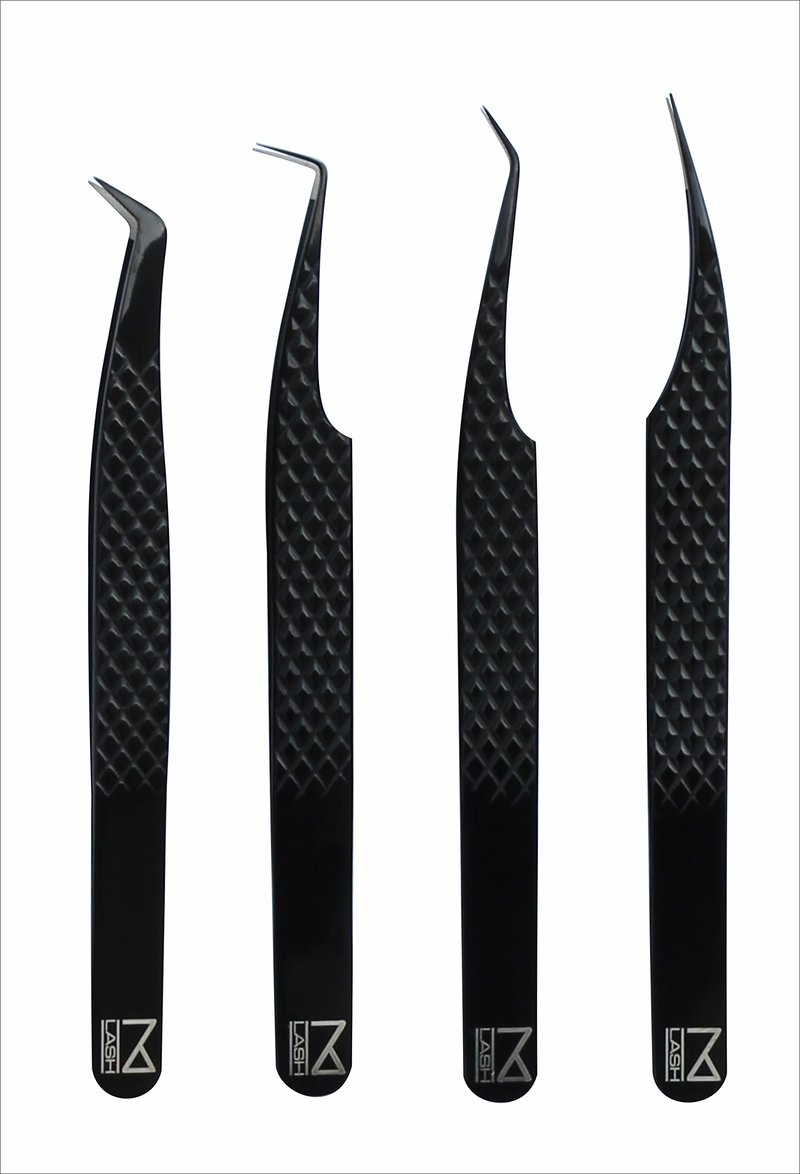 M LASH tweezers for Eyelash Extension (Set of 4) - Professional & Precision Eyelash tweezers - Japanese Steel, Diamond Grip, Fiber Tip V3 lash applicator tool (Rose Gold)