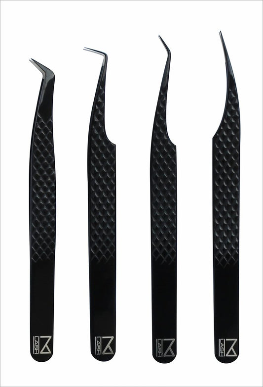 M LASH tweezers for Eyelash Extension (Set of 4) - Professional & Precision Eyelash tweezers - Japanese Steel, Diamond Grip, Fiber Tip V3 lash applicator tool (Rose Gold)
