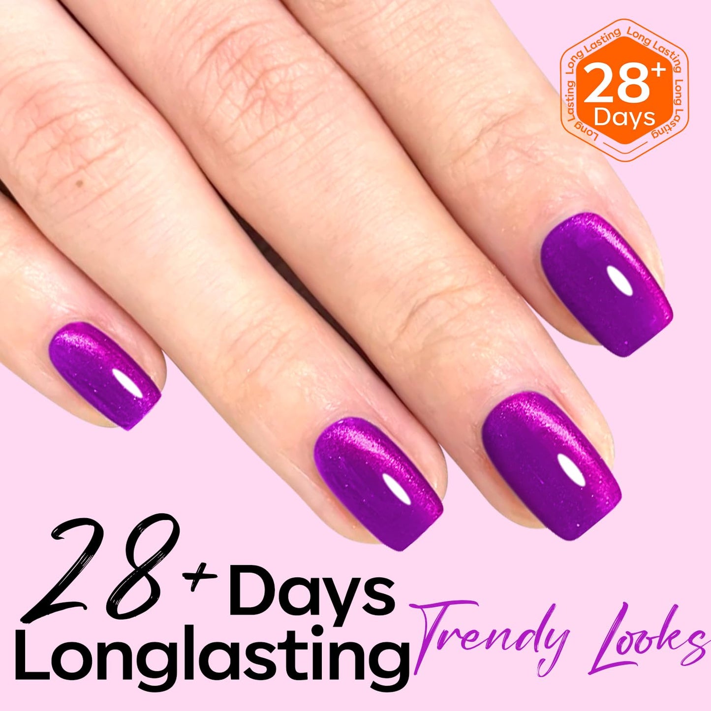 modelones Cat Eye Gel Nail Polish, Purple Magnetic Nail Polish with Magnet Yellow Glitter Soak Off U V Winter Gel Polish Shimmer Nail Art Top Coat Manicure Salon DIY