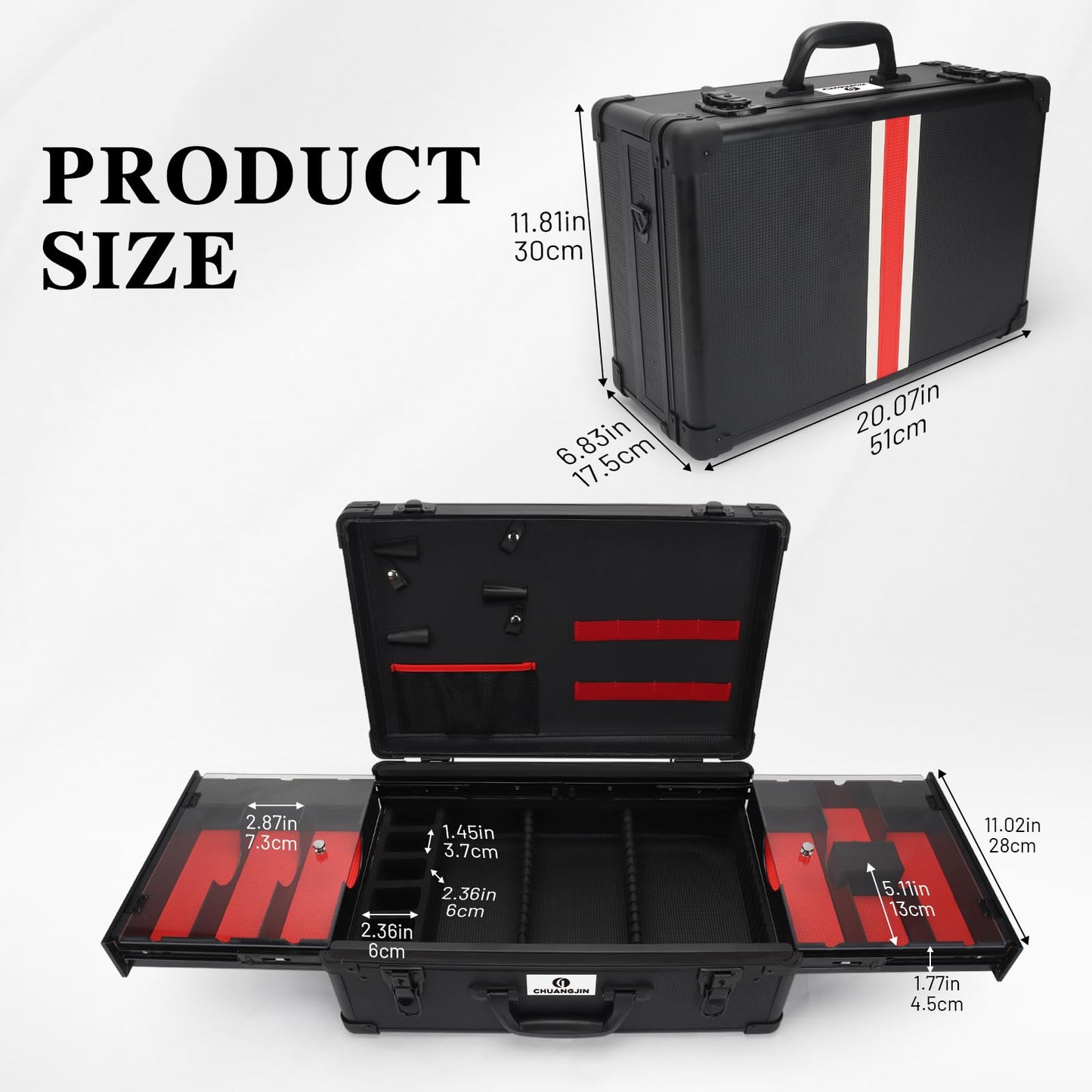 Large Barber Case Organizer, Professional Barber Briefcase with 6 Clipper Slots & 8 Shear Holders, Sliding Tray, 20" Aluminum Barber Carrying Tool Case for Clippers, Scissors, Trimmers & Supplies
