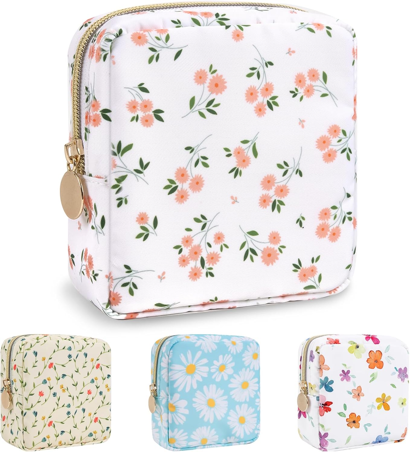 Floral Makeup Bag - Cute Pink Nylon Zipper Pouch for Travel | Waterproof Cosmetic Organizer for Women
