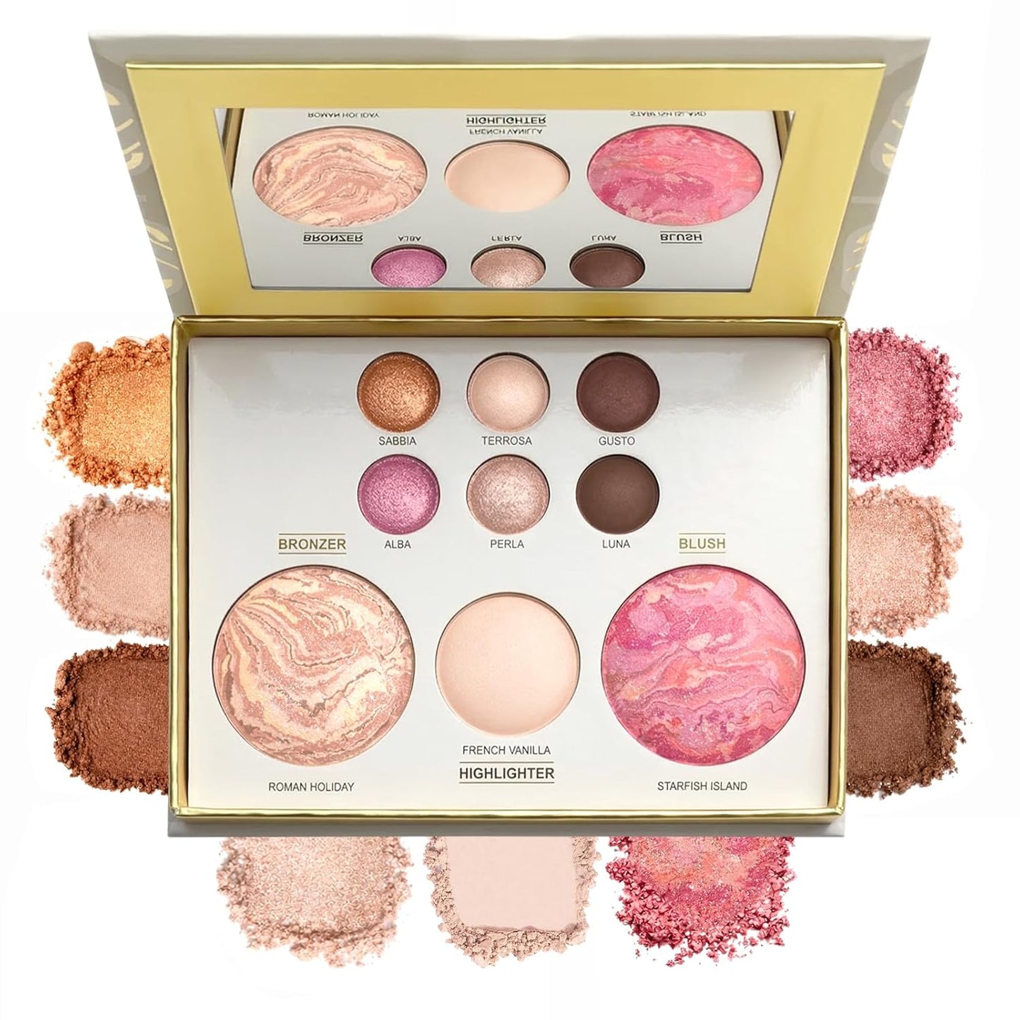 Baked Face Makeup Palette for Older Women - Eyeshadow, Blush, Bronzer & Highlighter | Travel-Friendly, Buildable Neutral Colors