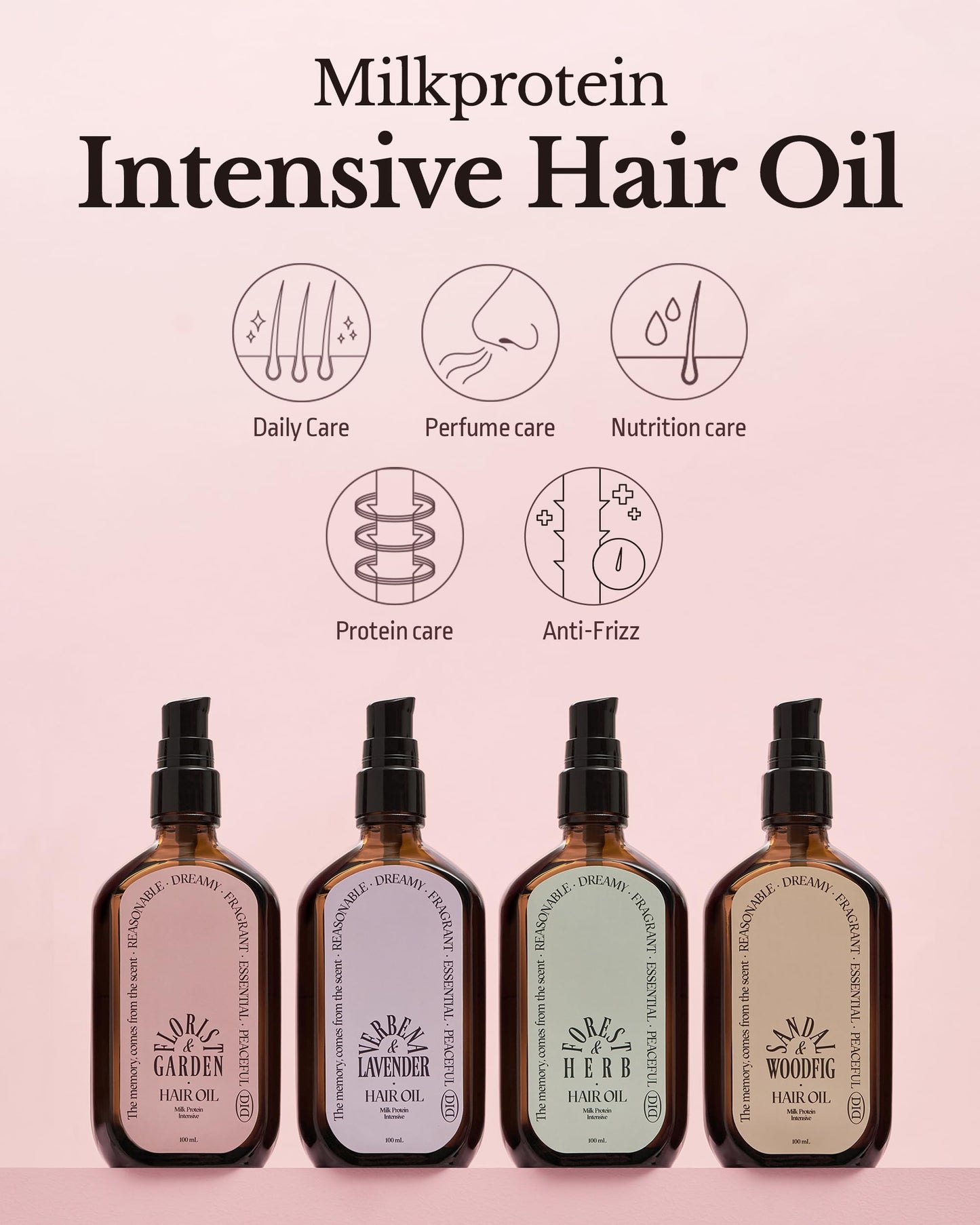 ODID Milk Protein Intensive Perfume Hair Oil - Korean Anti Frizz Nourishing & Smoothing Hair Serum with 10,000ppm Argan Oil & 6 Plant-Based Oils, 3.38 fl.oz. (Verbena Lavender)