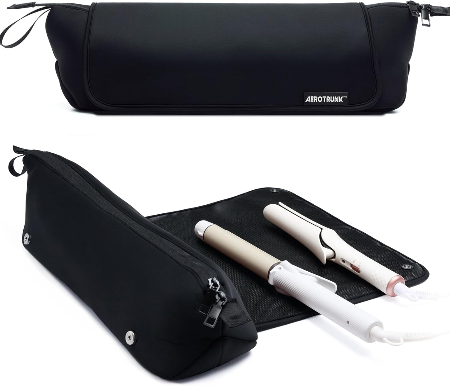 Hair Tools Organizer - Large Capacity Travel Bag with Heat Resistant Mat for Flat Irons & Curling Wands | Black