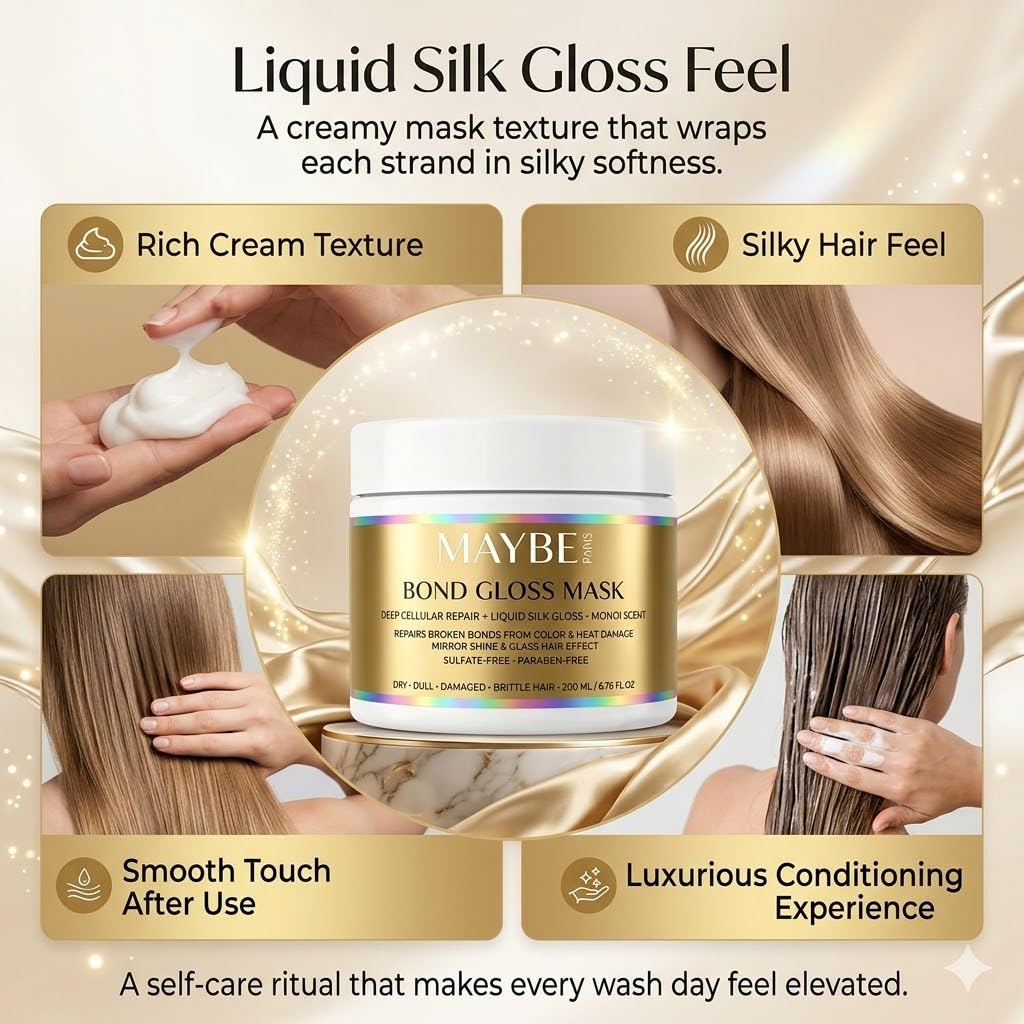 Nooche Maybe Paris Bond Gloss Hair Mask - Natural Deep Repair Hair Mask - Moisturizing Cream for Dull and Fragile Hair, 6.76 oz