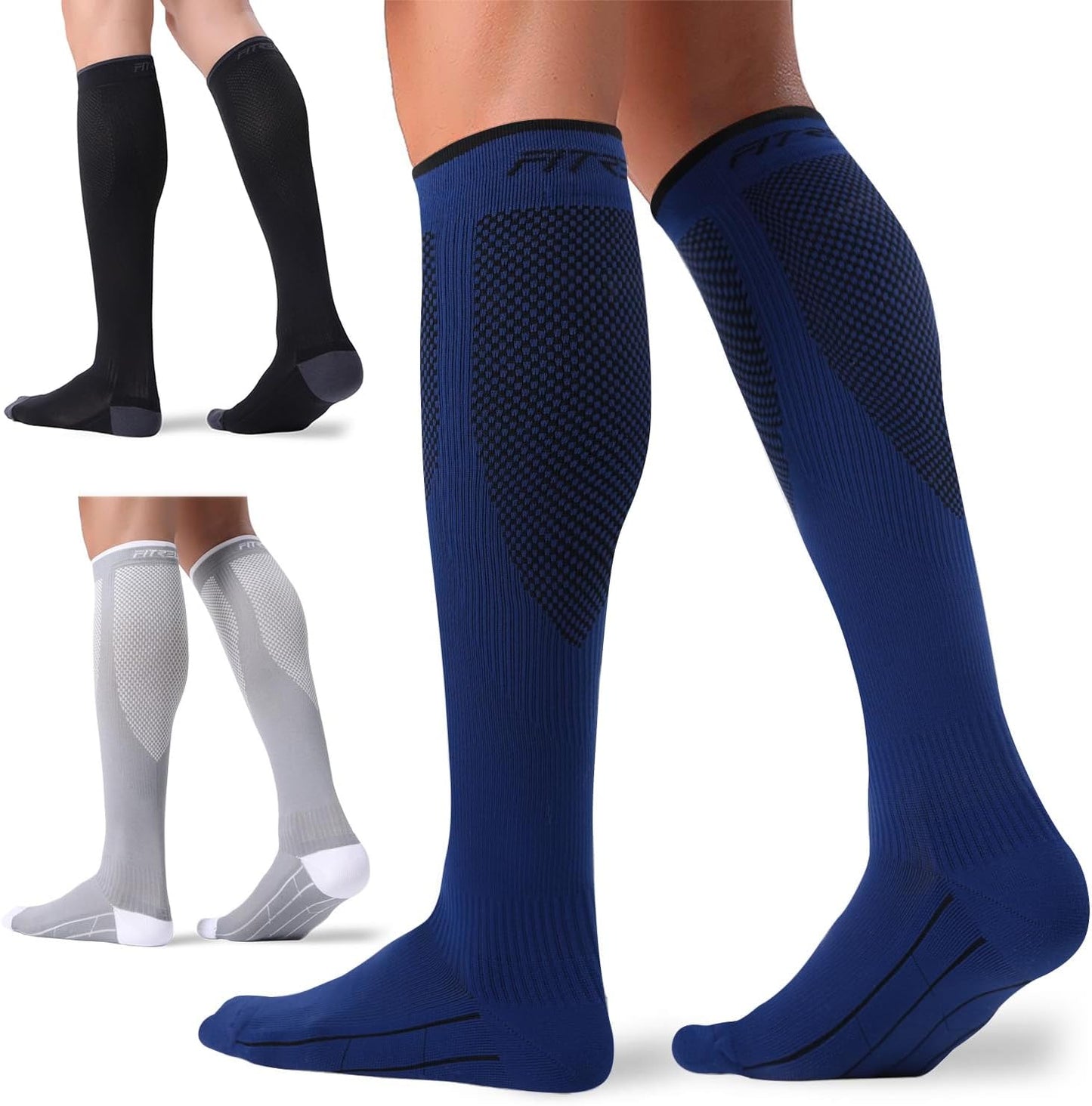 FITRELL Compression Socks for Men & Women - 20-30mmHg Circulation Support | 3 Pairs