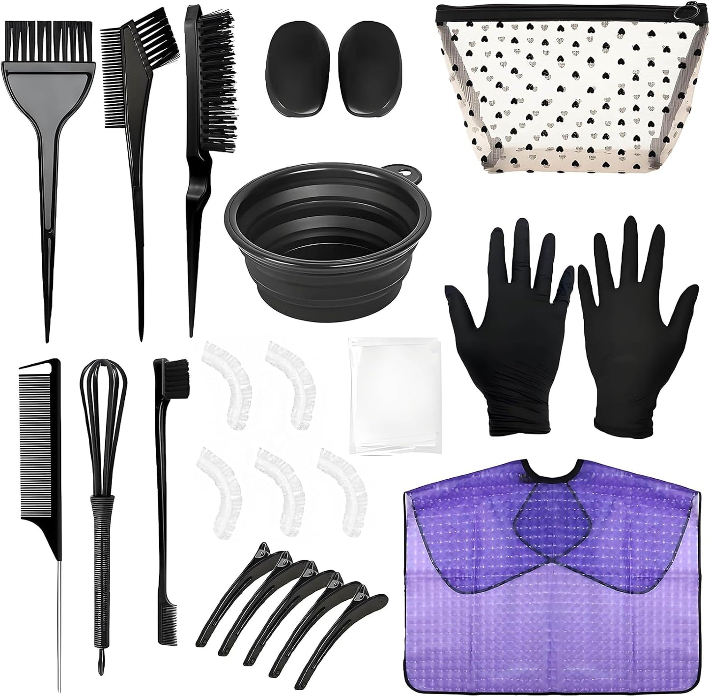 Hair Dye Kit - 26 Pcs Professional Coloring Tools Set with Bowl, Brushes, Clips & Cape | Ideal for Salon & DIY Use