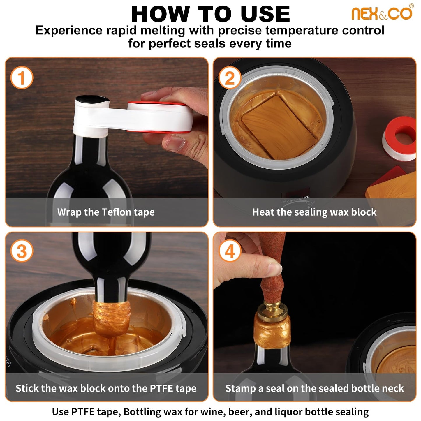 NEX&CO Professional Wax Seal Warmer for Bottle Sealing Wax Blocks, Large Capacity Digital Electric Melting Pot, Fast Heating, Precise Temp Control, Rapidly Melts Scented,Candle, Cauldron