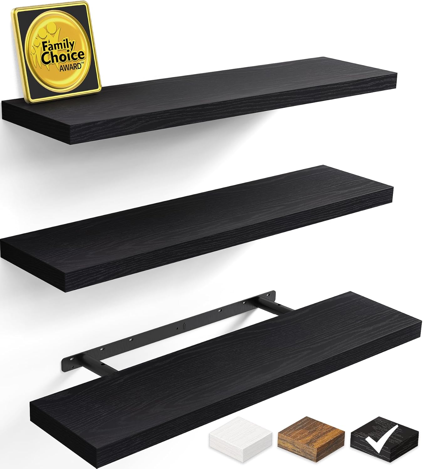 Floating Shelves Set of 2 - Rustic Wood Wall Mounted | 22.5 Inches for Bathroom, Bedroom, Living Room, Kitchen - 22lbs Capacity, Rustic Brown