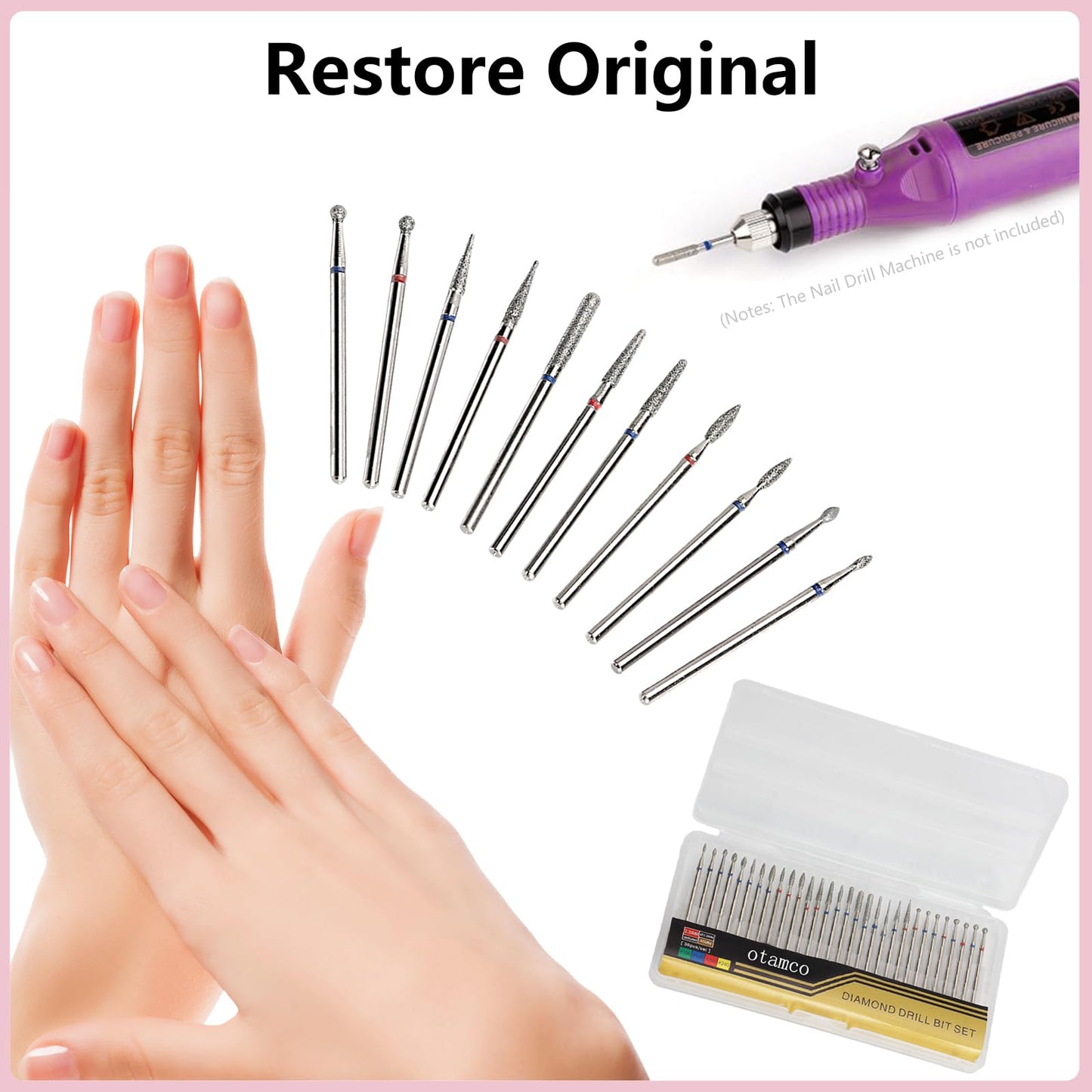 Professional Safety Diamond Nail Drill Bit Set, 3/32 inch Carbide Cuticle Bits for Electric Manicure and Pedicure, 30 Pieces