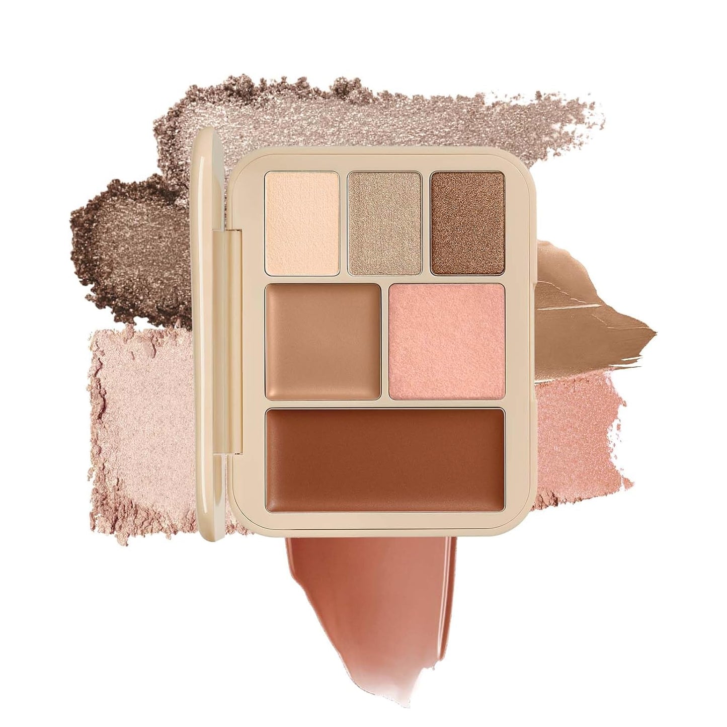 6 Color Multi-Use Face Palette - 5 in 1 Makeup Kit with Eyeshadow, Blush, Contour, Highlighter | Travel-Friendly Coffee Look
