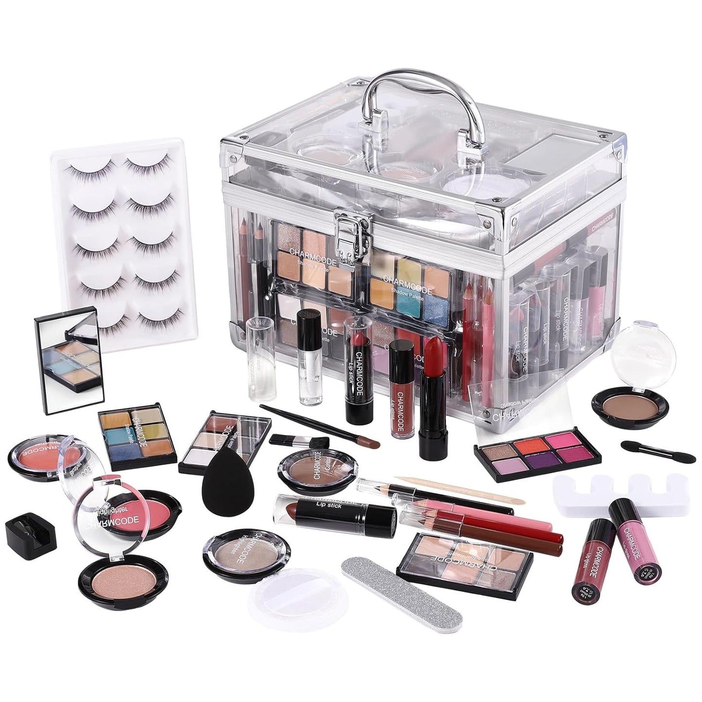 Makeup Kit for Women - Complete Eyeshadow Palette & Lipstick Set | Reusable Train Case Gift for Teens & Pros