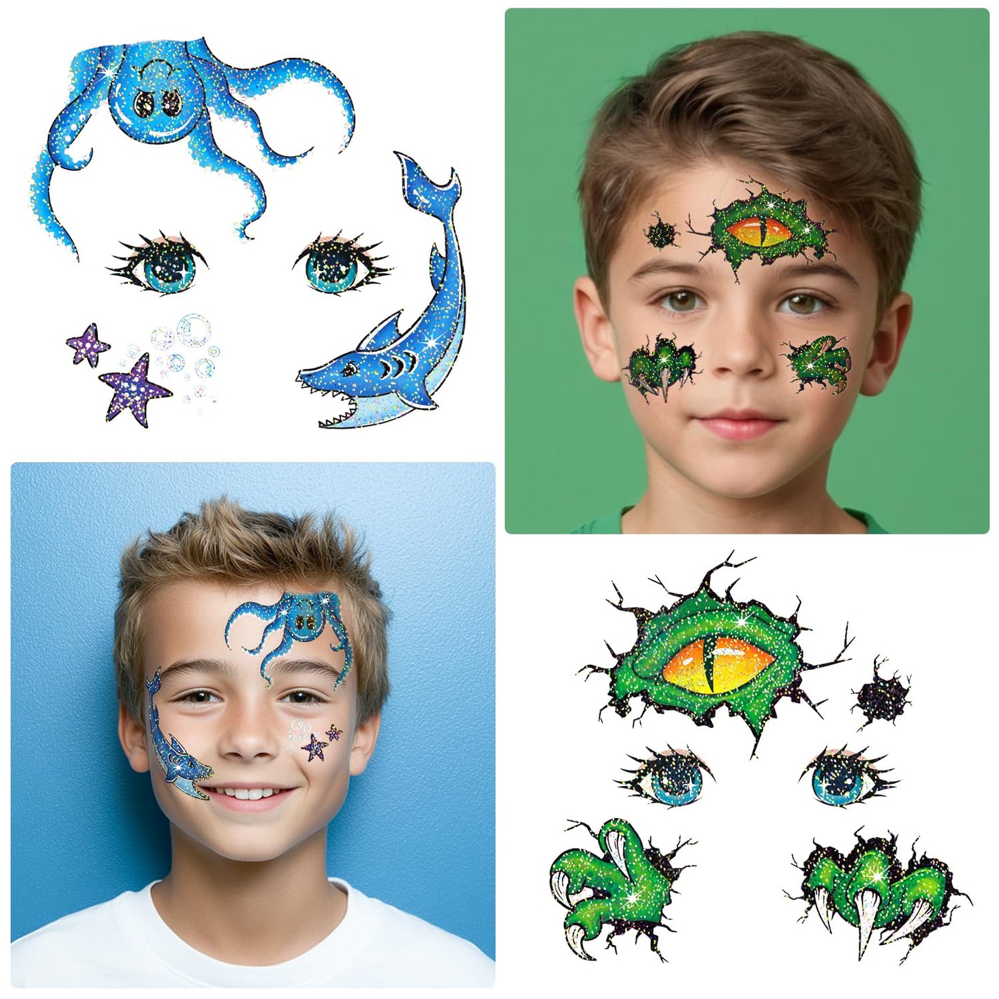 Glitter Face Tattoos for Kids - 24 Sheets of Fun Party & Birthday Designs | Perfect for Goodie Bags & Prizes
