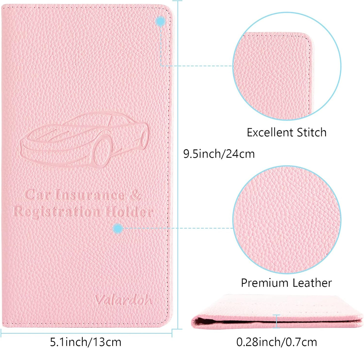 Car Registration & Insurance Card Holder - Premium Document Organizer for Driver License & Essentials | Pink