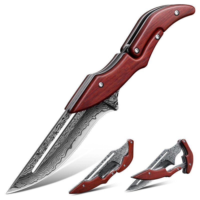Dream Reach Folding Pocket Knife, Folding Knife with Elegant Pattern, Cool EDC Pocket Knives with Ergonomic Rosewood Handle for Outdoor Camping, Gift Collection for Men Women