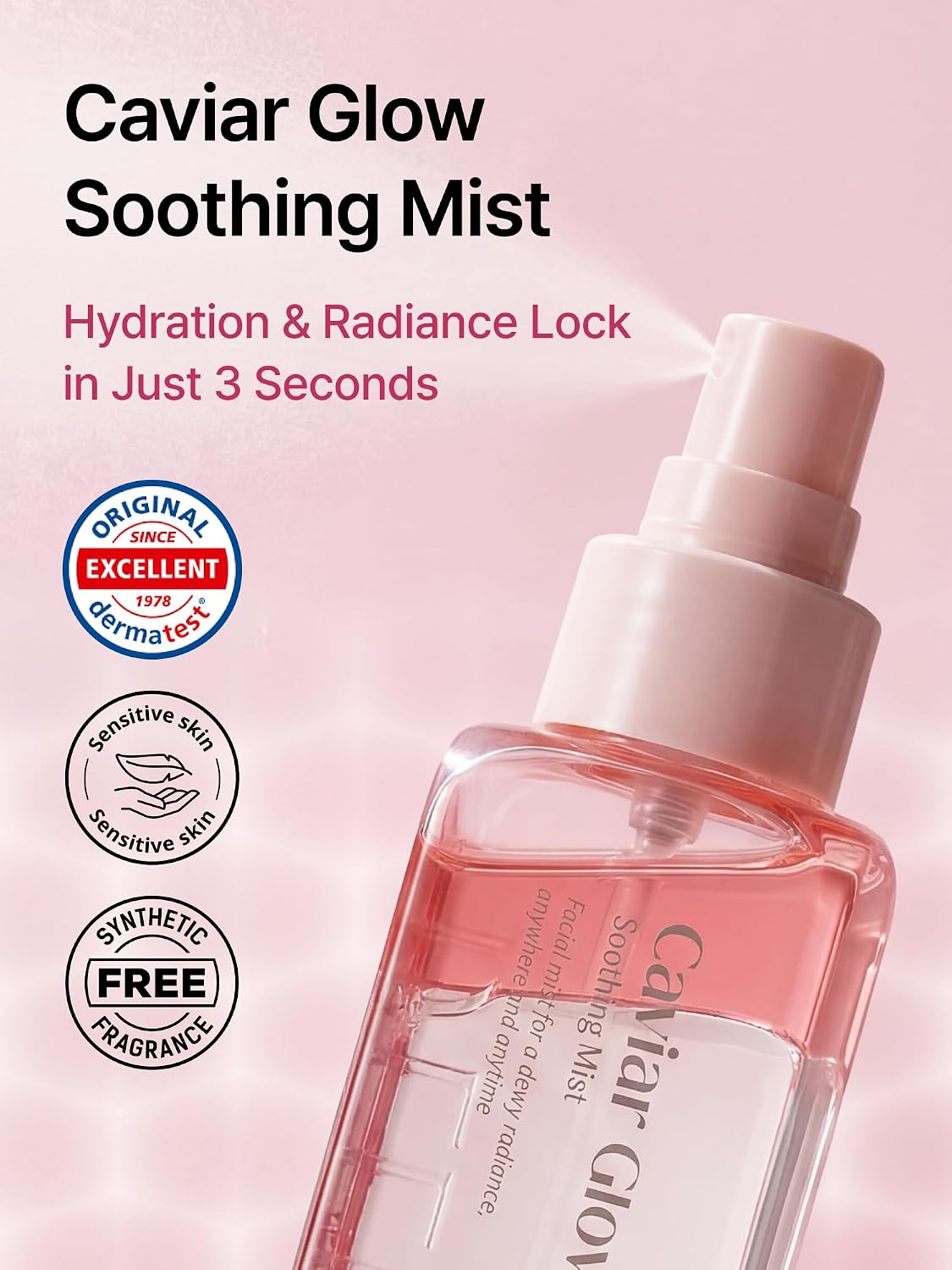 Caviar Glow Soothing Mist - Korean Glass Skin Spray Serum with 5% Caviar & Squalane | Anti-Aging Collagen Booster, 3.4oz