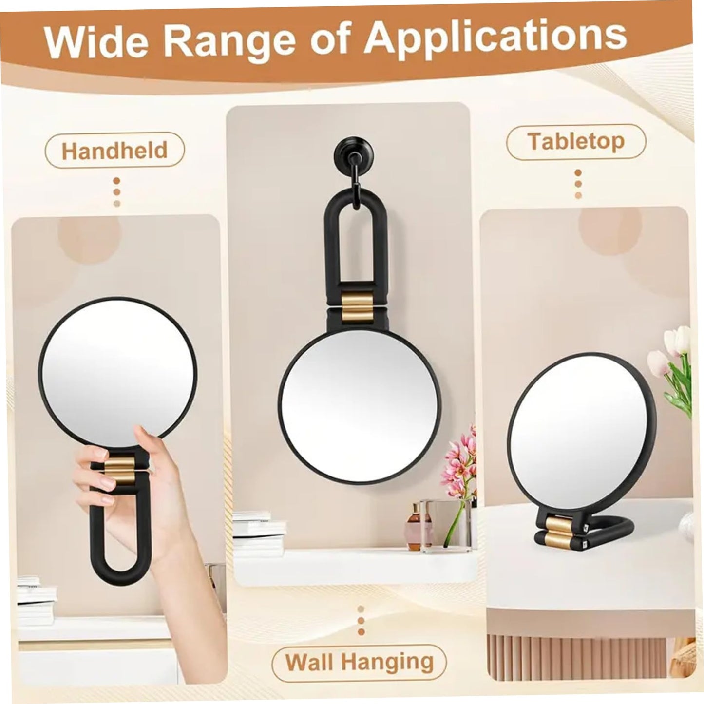Bemonew Magnifying Makeup Mirror 50X Magnifying Mirror, Double-Sided Makeup with 360° Adjustable Handle, Handheld/Wall Mount/Tabletop Design for