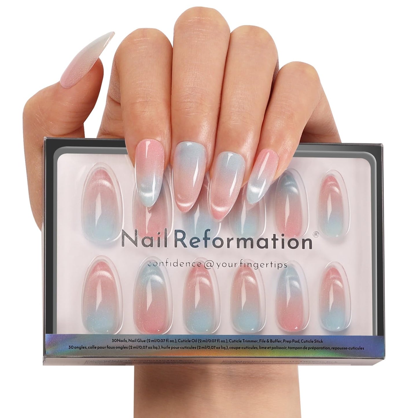 Press On Nails - Strawberry Seed Milky Pink Almond Fake Nails with Red Polka Dot French Tip | Glossy Reusable 32 Pcs in 16 Sizes - Perfect Manicure Gifts for Women
