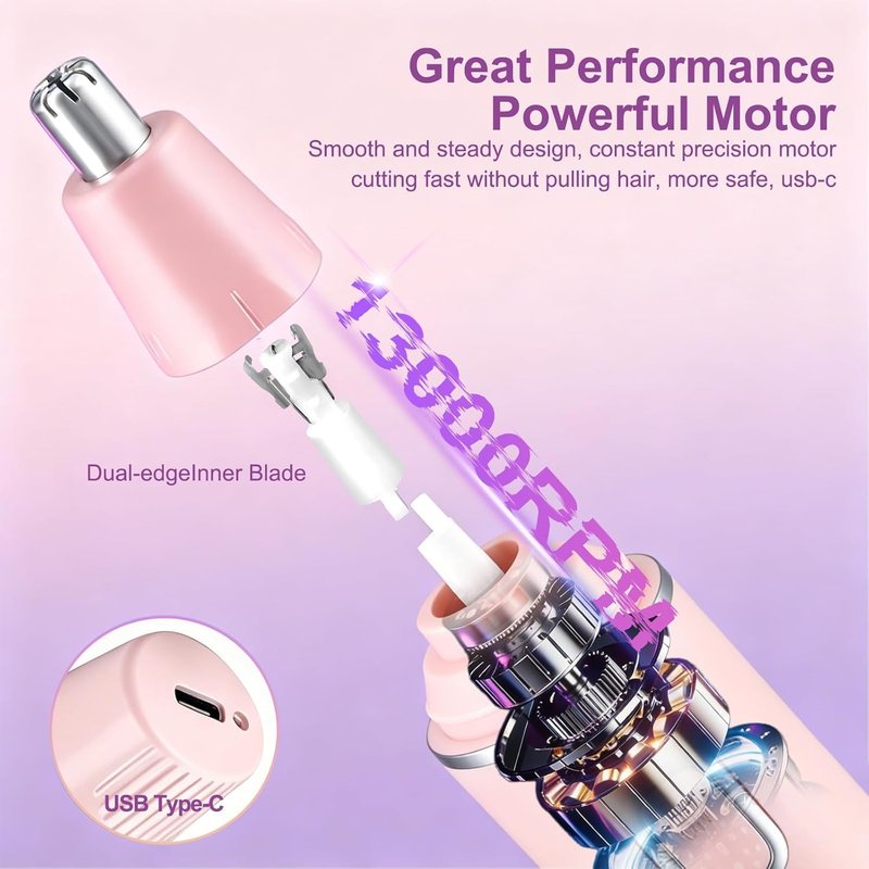 Nose Hair Trimmer for Women,USB Rechargeable Ear and Nose Trimmer,2026 Professiona 2 in 1 Painless Eyebrow & Facial Hair Trimmer Remover,IPX7 Waterproof,Portable Nasal Hair Clipper,Dual-Edge Blades