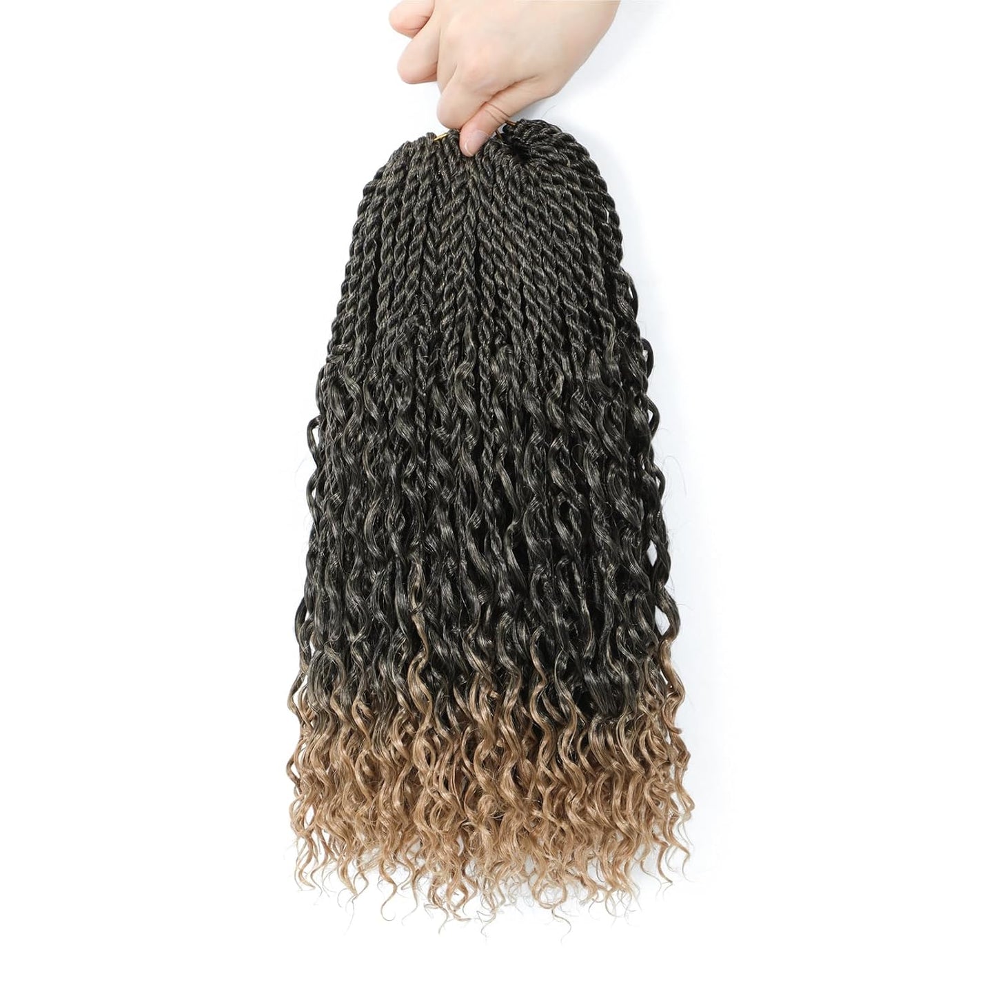 Goddess Twist Braids - Ombre Black Brown Crochet Hair Extensions | 14-Inch Curly Ends, 6 Packs for Black Women