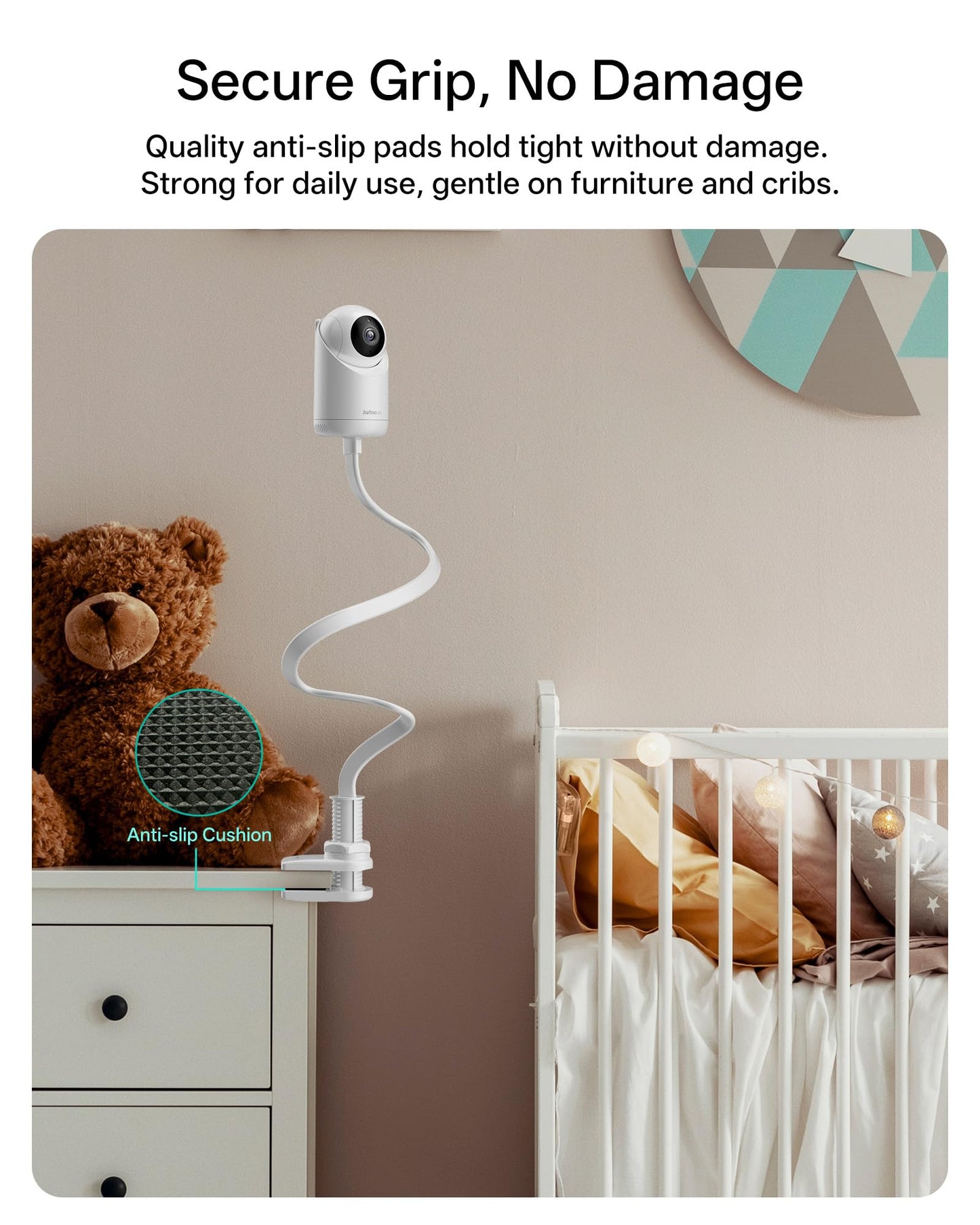 Jartoo Baby Monitor Mount Compatible with HelloBaby HB65/HB40/HB6560/HB6339/HB6550 Pro, Infant Optics, Momcozy, Nanit, VAVA, 16.9" Flexible Crib Clip Mount Long Gooseneck Arm, No Tools or Wall Damage