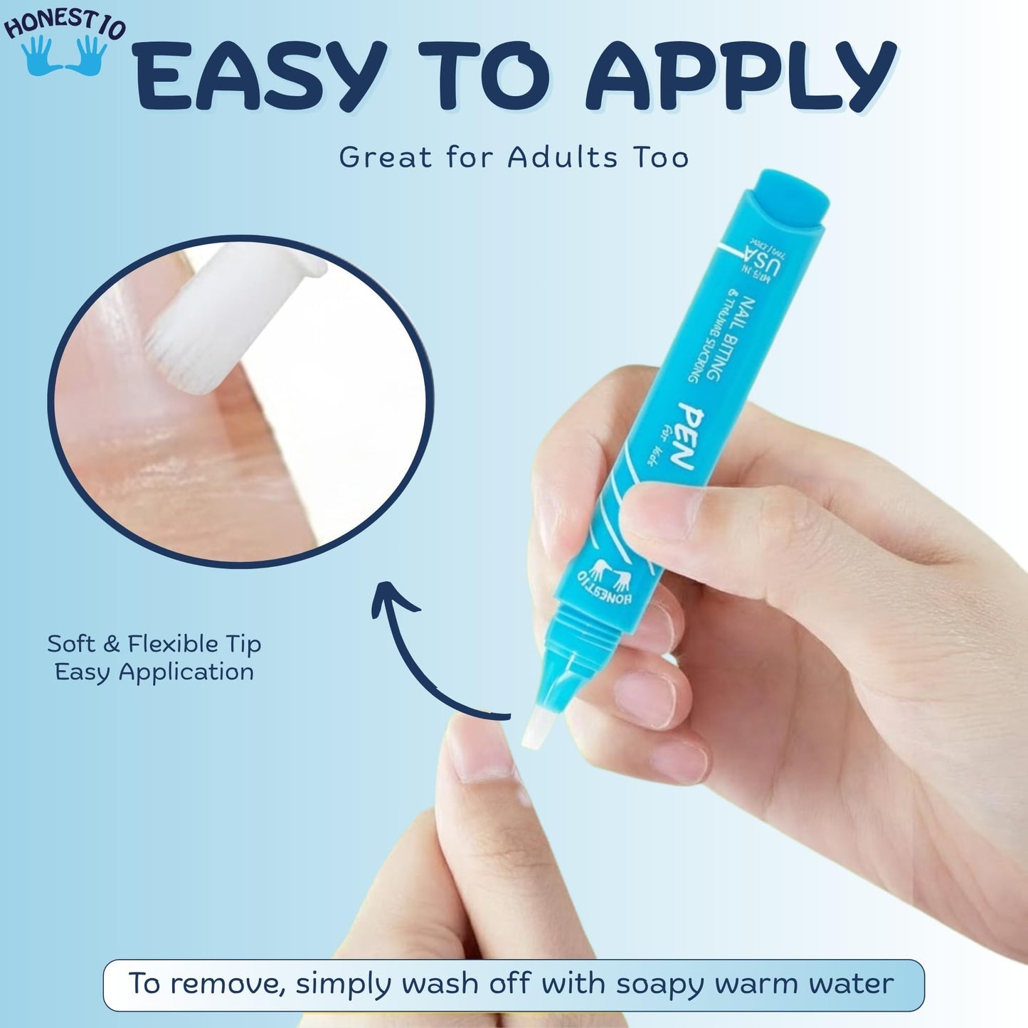 Honest10 Nail Biting Prevention Click Pen for Kids - Break The Thumb Sucking Habit - Safe Bitter Nail Formula, Lab Tested & Pediatric MD Approved - Easy Application, Mfr in USA (0.25 oz)