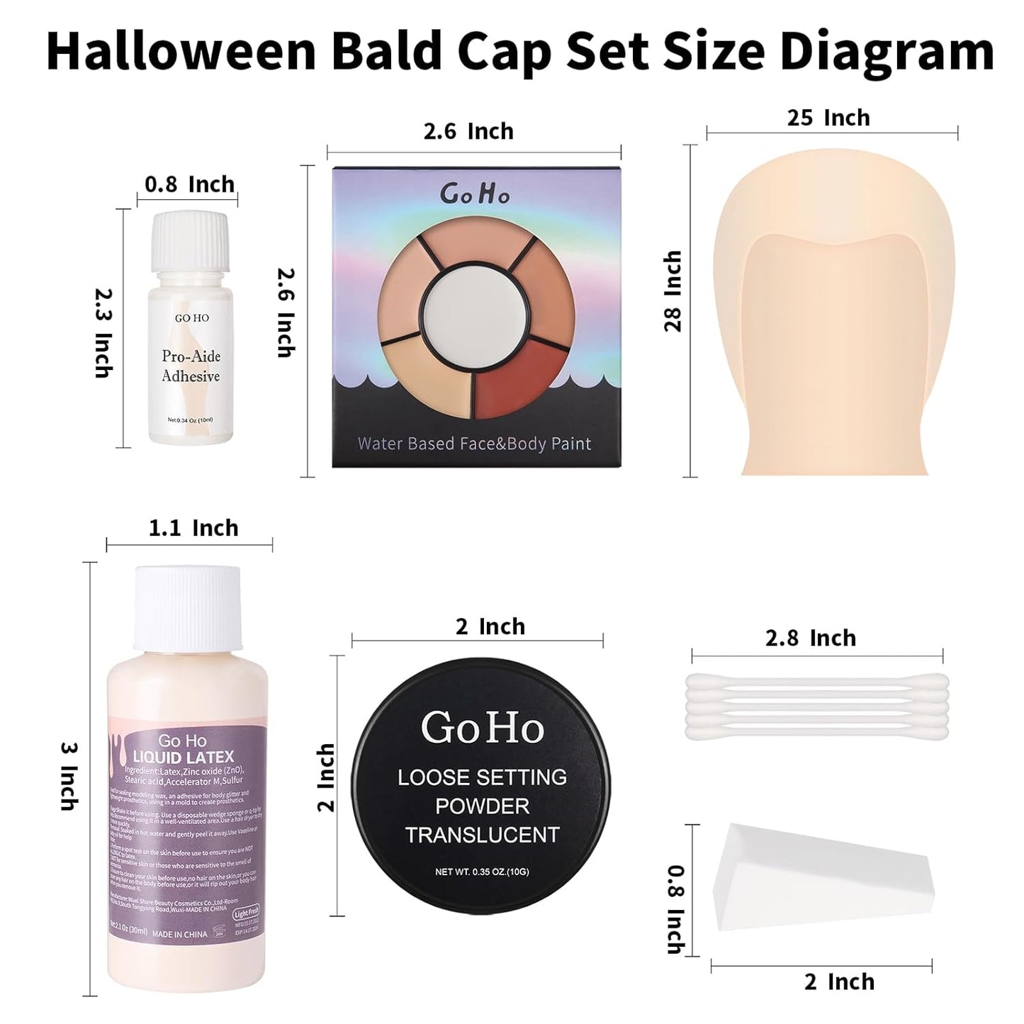 Halloween Bald Cap SFX Kit - 8-Piece Professional Makeup Set with Latex, Adhesive & Flesh Palette | Perfect for Costume Parties