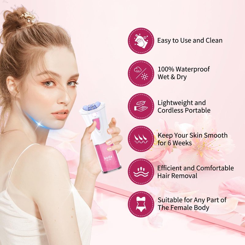 Mini Epilator - Hair Remover for Women, Full Body Smooth Glide Epilator, with LED Light for Precision, Portable Electric Lady Shaver for Face, Armpits, Arms, Bikini, and Legs