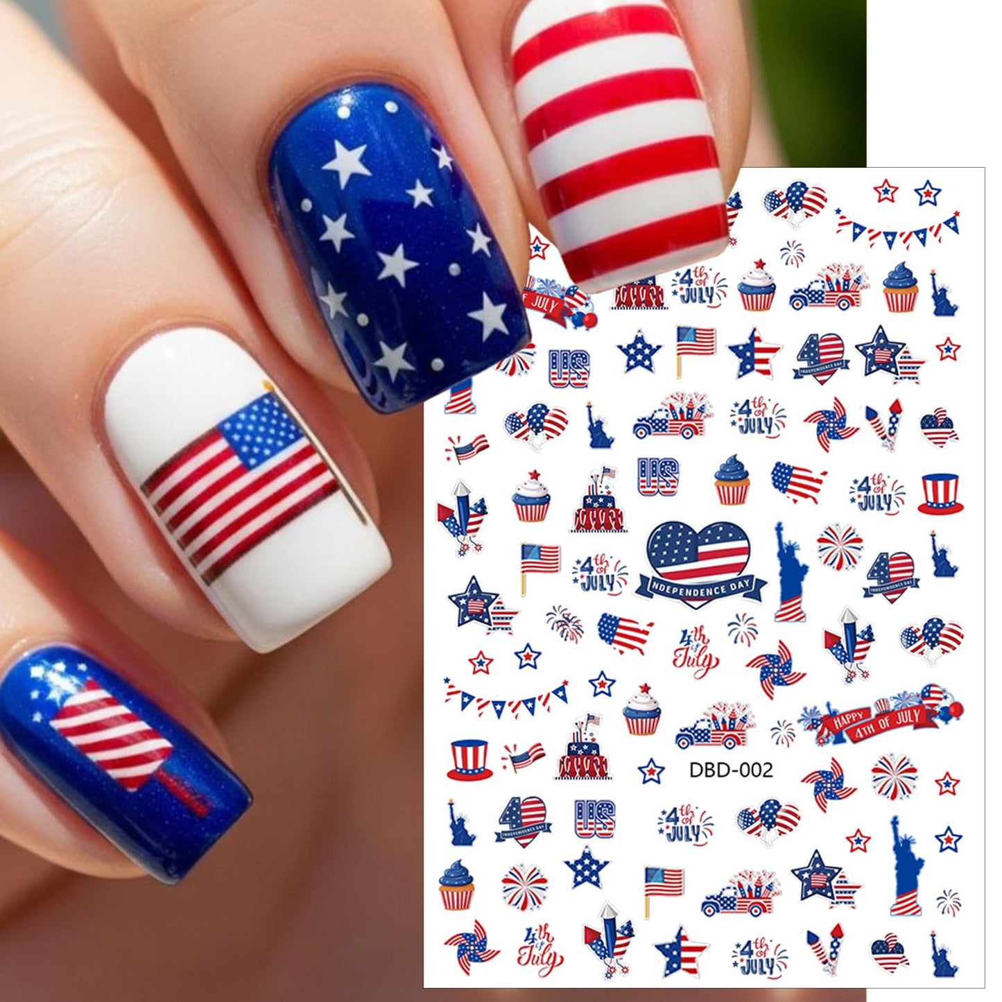 6 Sheets 4th of July Nail Stickers for Nail Art 3D Self-Adhesive American Flag Nail Art Stickers Independence Day Star Rocket Nail Decals Fourth of July Patriotic Nail Design Stickers for Women