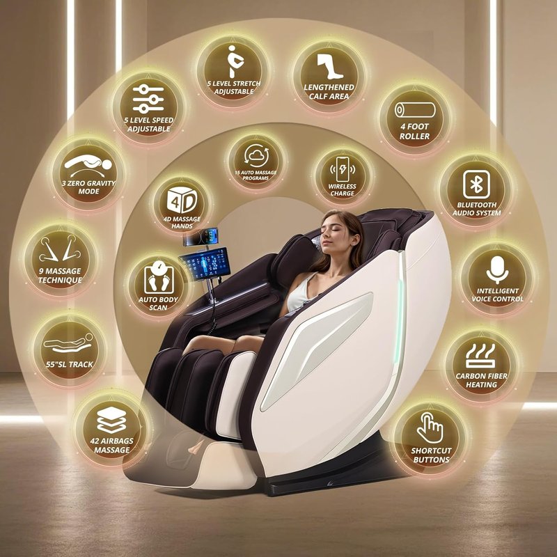 4D Massage Chair - Full Body Zero Gravity Recliner with 15 Auto Modes, 11 Techniques & APP Control | Coffee Color