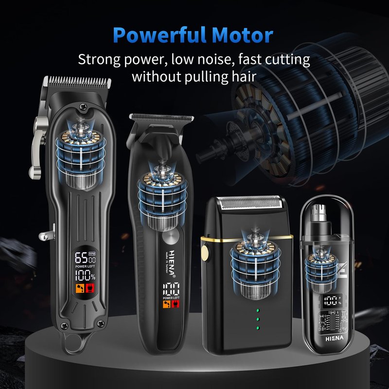 HIENA PRO Professional Hair Clipper Set, Electric Foil Shavers and Beard Trimmers, Ear, Rechargeable Cordless Barber Kit and Hair Cutting Set, Nose Hair Trimmer Set & Facial Grooming Tool