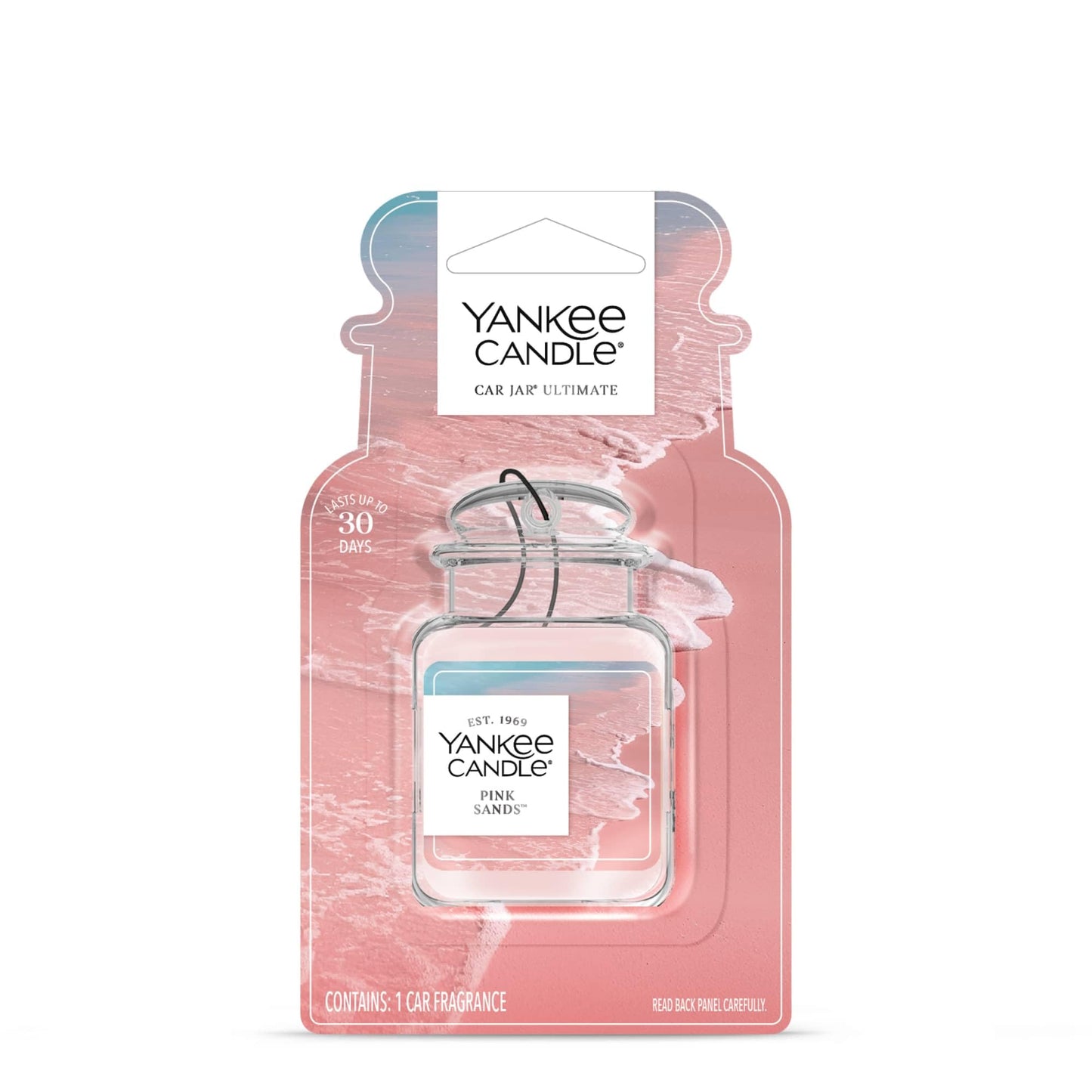Yankee Candle Car Jar Ultimate Hanging Air Freshener, Pink Sands, Up to 30 Days Odor Neutralization