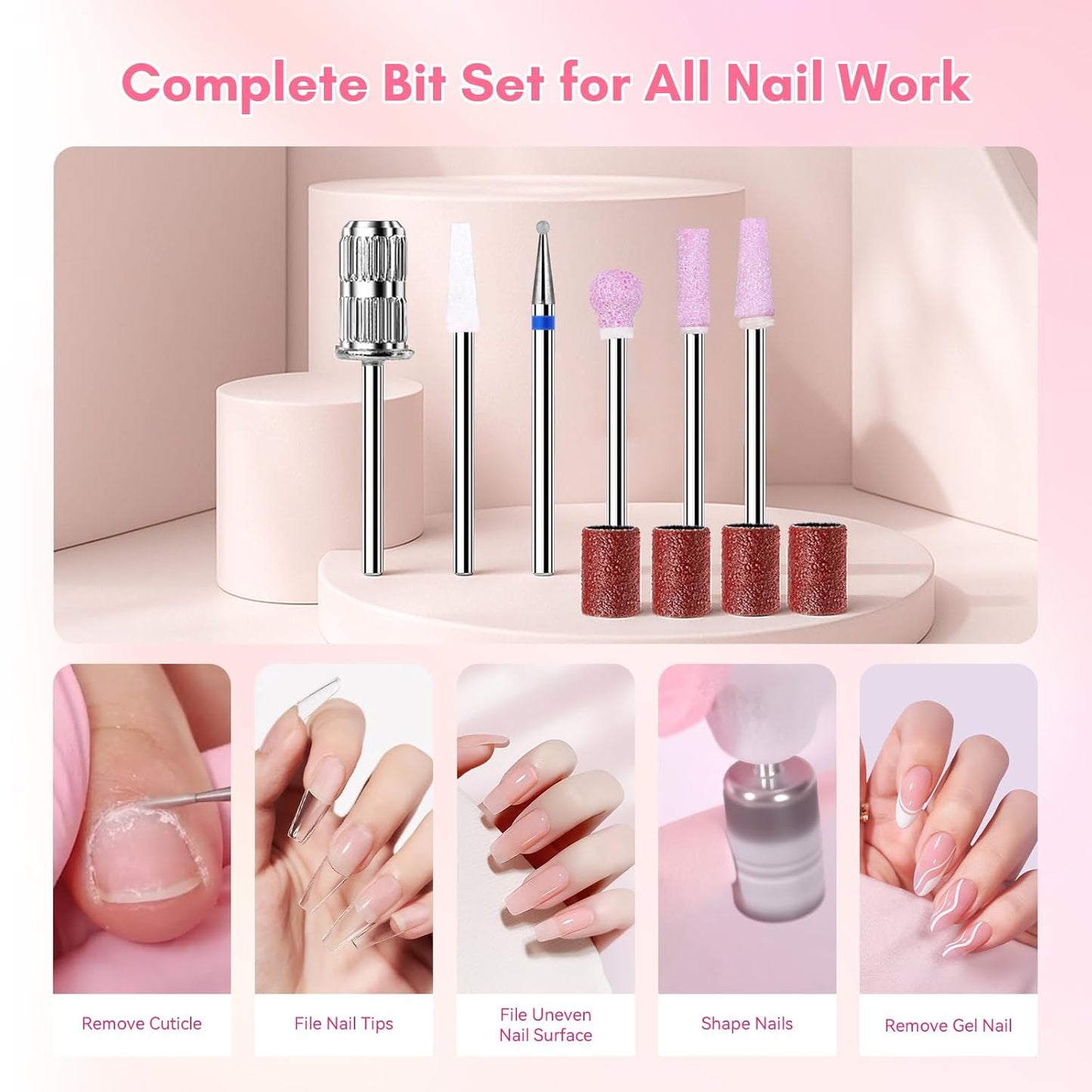 Makartt Nail Drill - 35,000RPM Rechargeable Electric Nail File for Acrylic & Gel Removal | 2-in-1 Portable & Desktop, LCD Display, Nouvella Pink