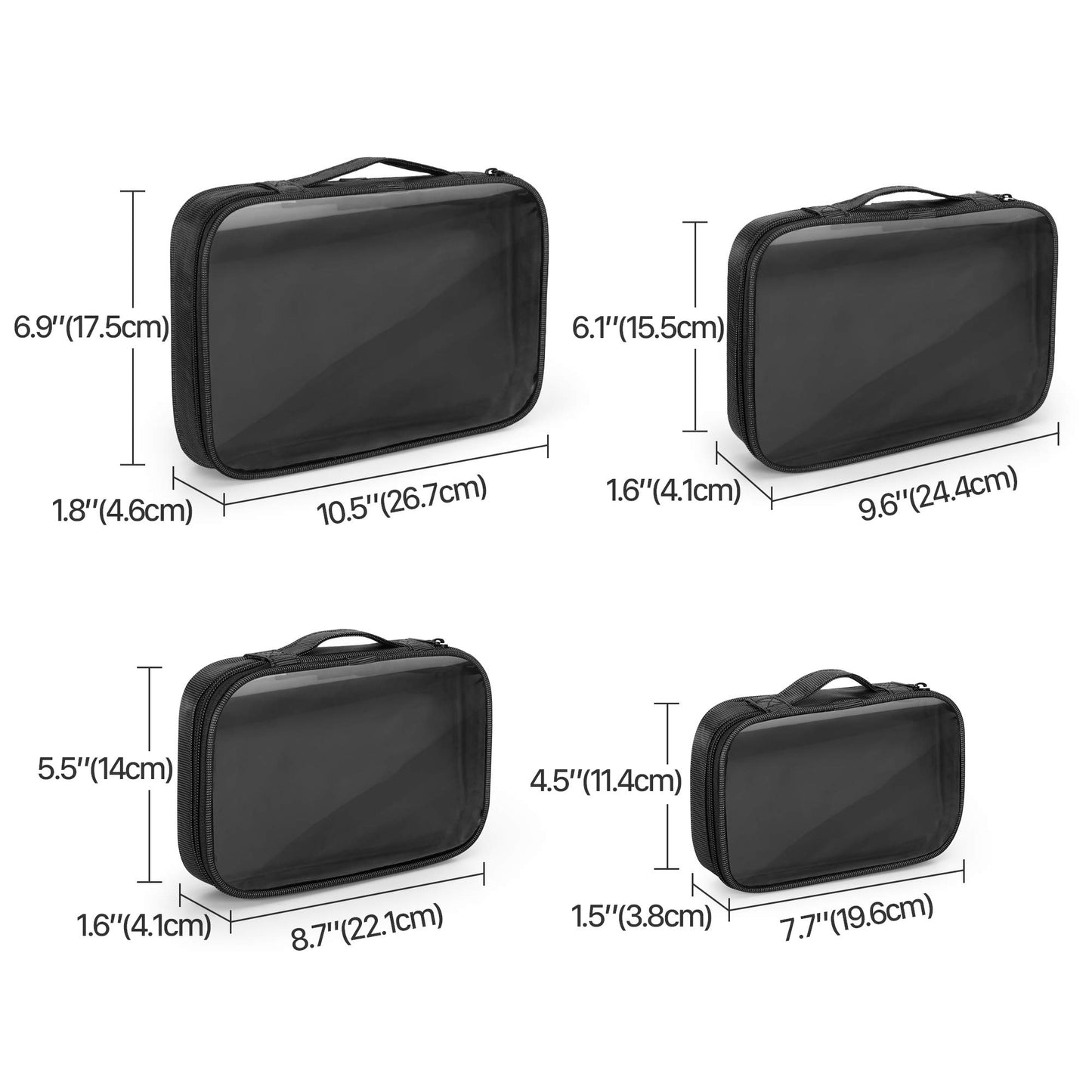 Damero 4pcs Clear Toiletry Bag Packing Cubes, Clear Toiletry Makeup Bag Organizers for Traveling, Business Trip, Black