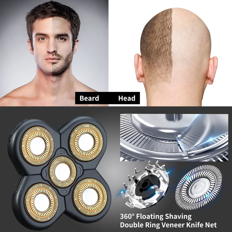 5 Blades Head Shaver Replacement Heads Replacement Blades Head Shaver Universal Replacement Blade Head Electric Razor for Men (5D Gold)