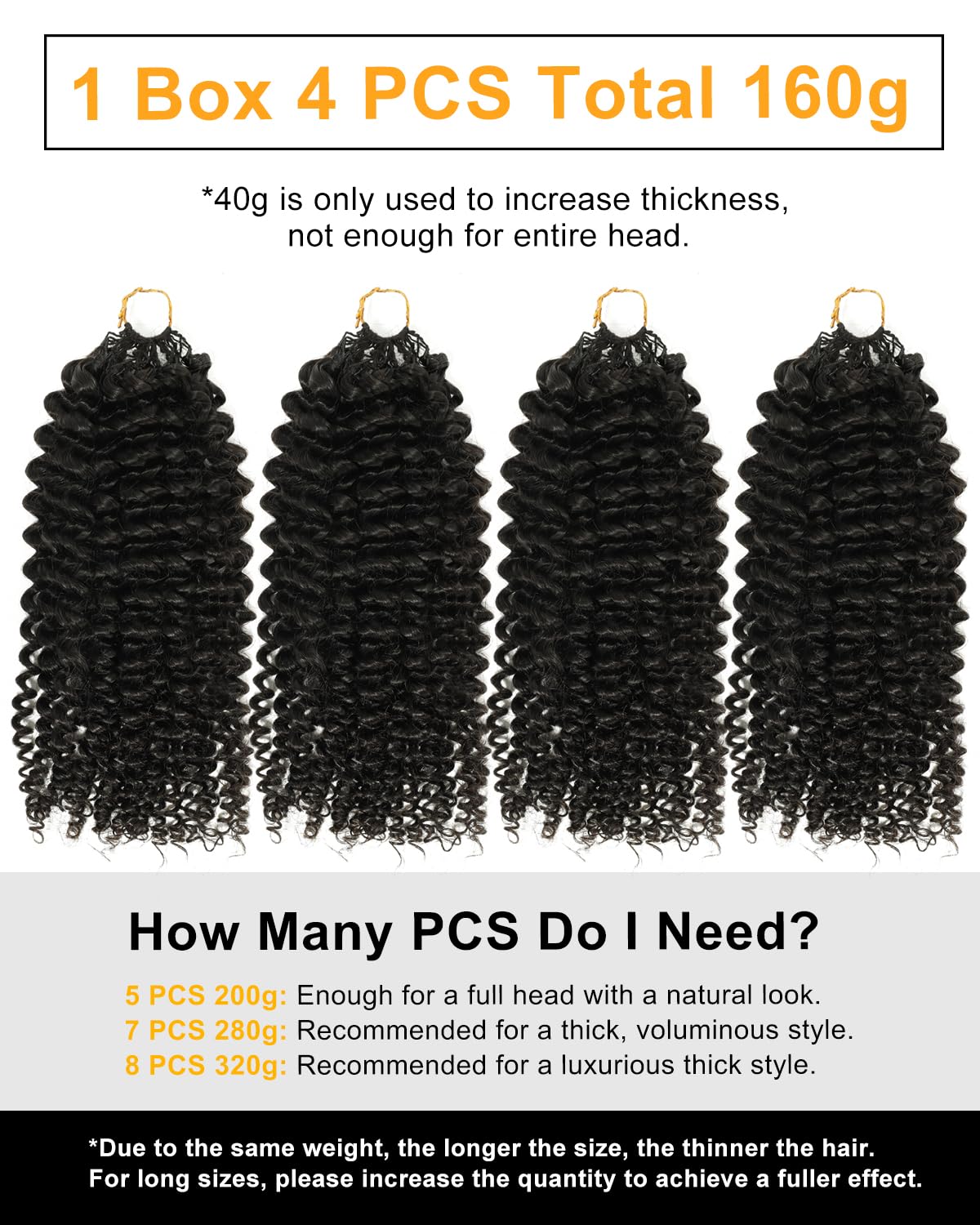 BEEOS Kinky Curly Human Crochet Hair 160g, Pre-Separated Knotless Invisible Crochet Human Hair Extensions for Women 20 Inch Natural Black