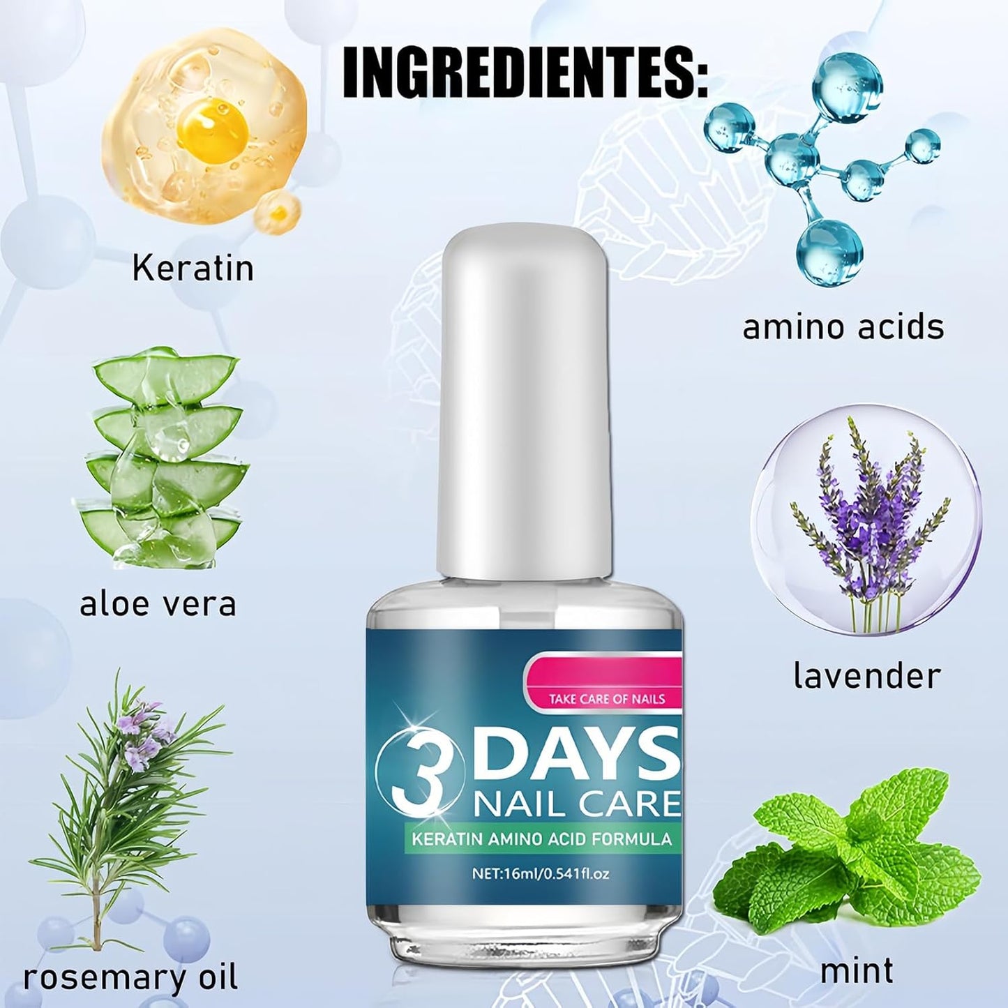 Nail Care Polish Set - 3Pcs Keratin Amino Acid Nail Oil for Weak, Dry Nails | Moisturizing Clear Gloss, Quick Dry, 16ML Each