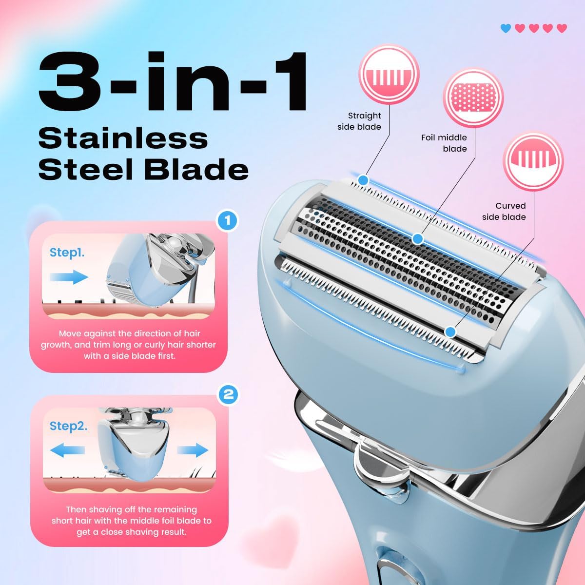 Electric Razor for Women - Rechargeable Waterproof Shaver for Legs, Arms & Bikini | Extra Foil Blade Included